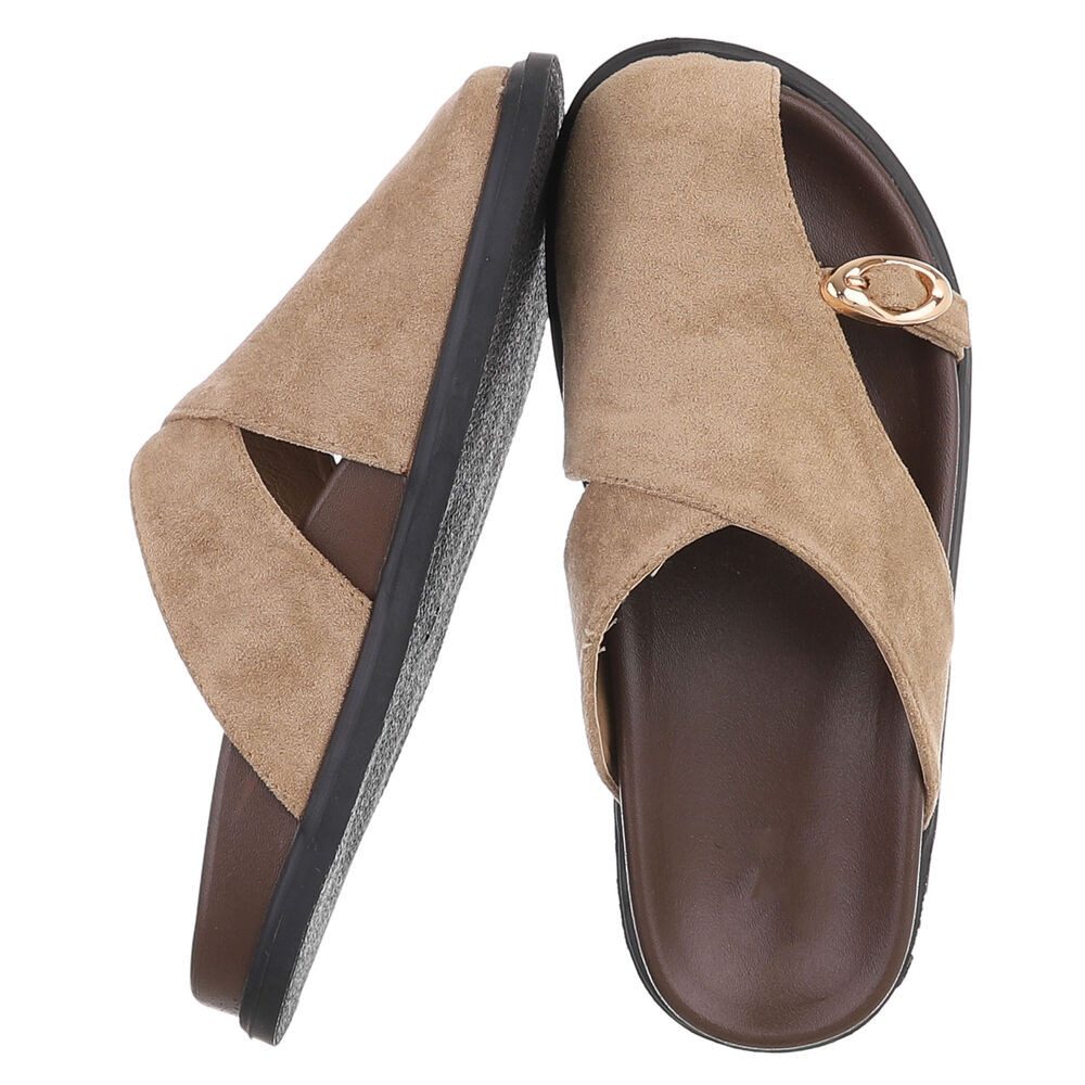 Ital-Design Damen Pantoletten mit Metallschließe & Komfortsohle Pantolette (91848999) Flach Pantoletten in Hellbraun – Bild 2 von 5