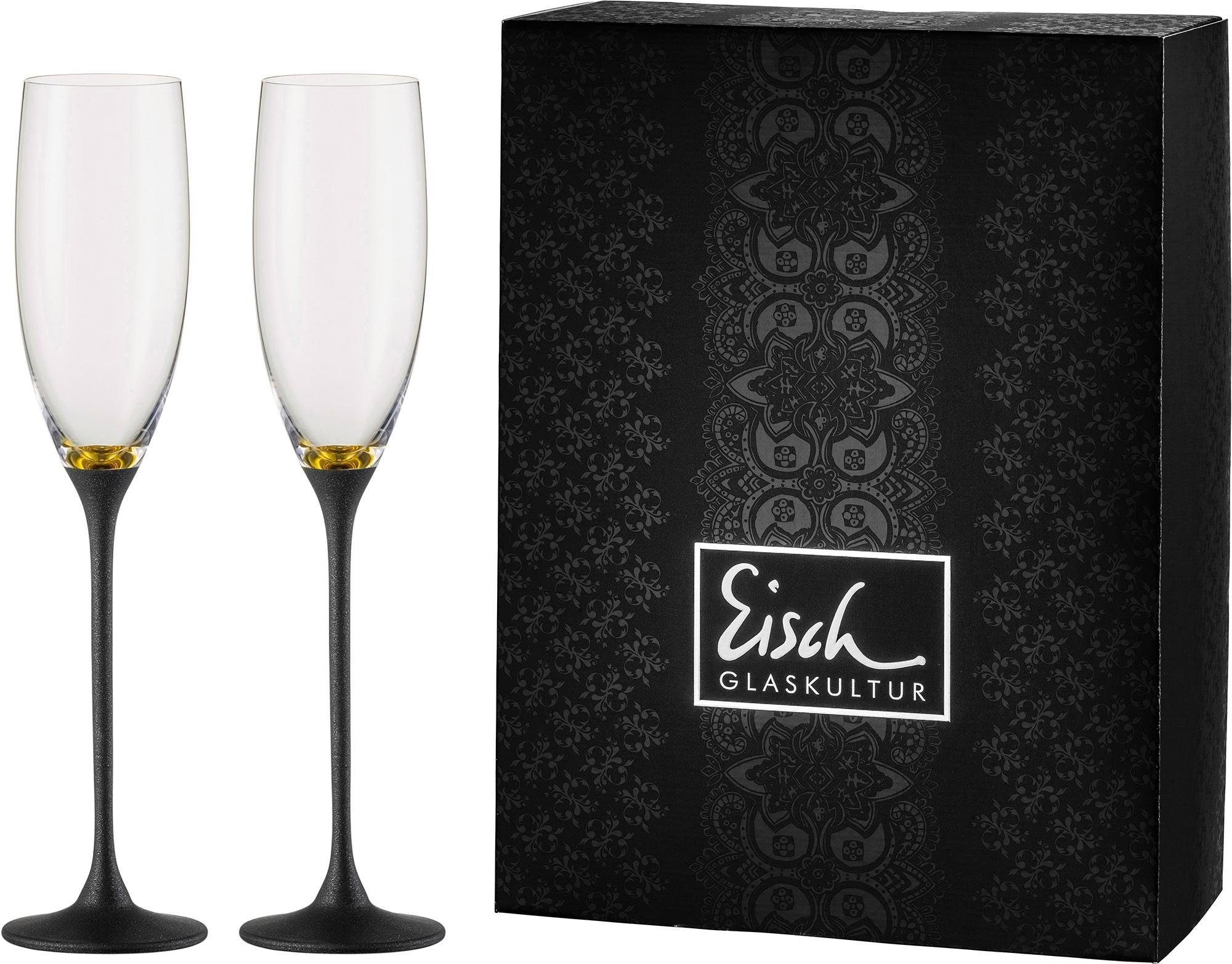 Eisch Sektglas Champagner Exklusiv, Kristallglas, Echtgoldauflage, Teilveredelung in Steinoptik, 180 ml, 2-teilig