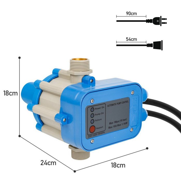 Clanmacy Wasserpumpe Pumpensteuerung Druckschalter mit Kabel Automatik « 4800L/h Blau QR11795