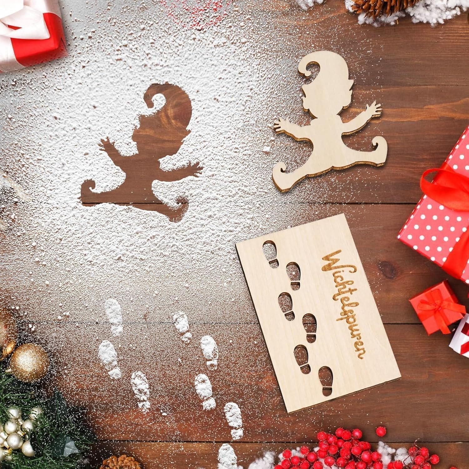 LuxusKollektion Motivschablone Wichtelschablone Fußabdrücke Weihnachten Deko Weihnachtswichtel Holz