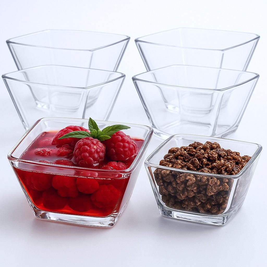 LAV Dessertschale Karen Glasschalen - 300 ml (10 1/4 oz), Glas, (6er-Set, 6-tlg), Quadratisch, spülmaschinengeeignet, ideal für Desserts, Snacks, Dips
