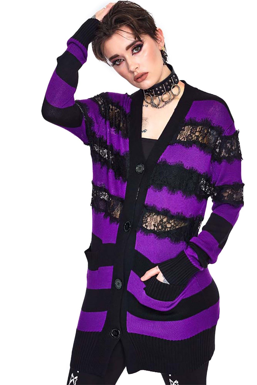 Jawbreaker Strickjacke Oversized Stripe Purple Cardigan günstig online kaufen