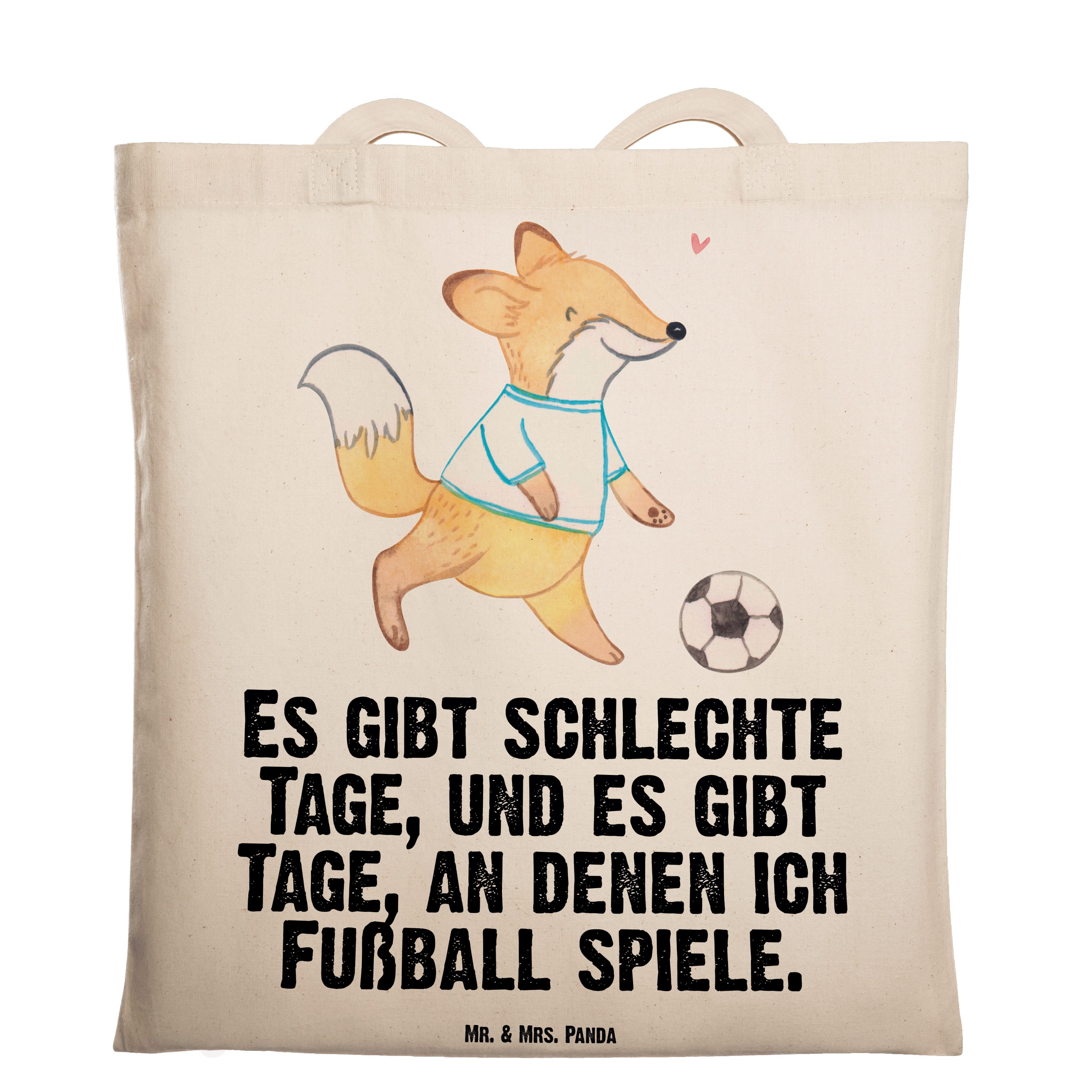 Mr. & Mrs. Panda Tragetasche Fuchs Fußball spielen Tage - Transparent - Geschenk, Fußballtraining, (1-tlg)