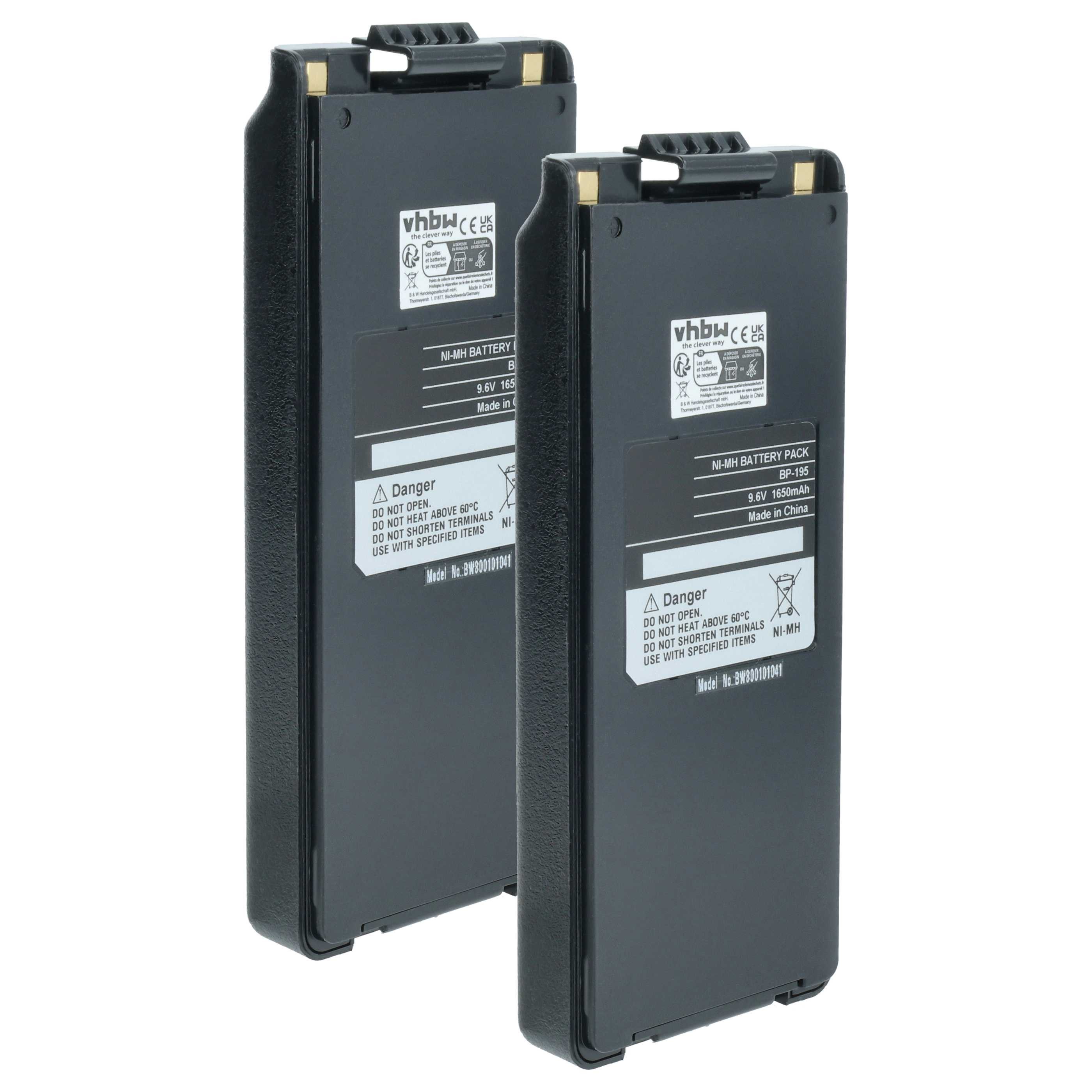 vhbw Akku passend für Icom IC-40S, IC-A4C, IC-F3, IC-3FX, IC-A4, IC-A4E, Akku Akku NiMH 1650 mAh (9,6 V, 2 St), Leistungsfähige Austausch-Akkus für Ihr Funkgerät, Walkie-Talkie