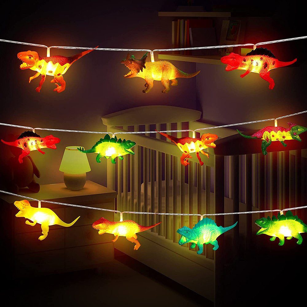 Rosnek LED-Lichterkette Dinosaurier, warmweiß, wasserdicht, batterie, für Kinderzimmer, Weihnachten Geburtstag Dekoration