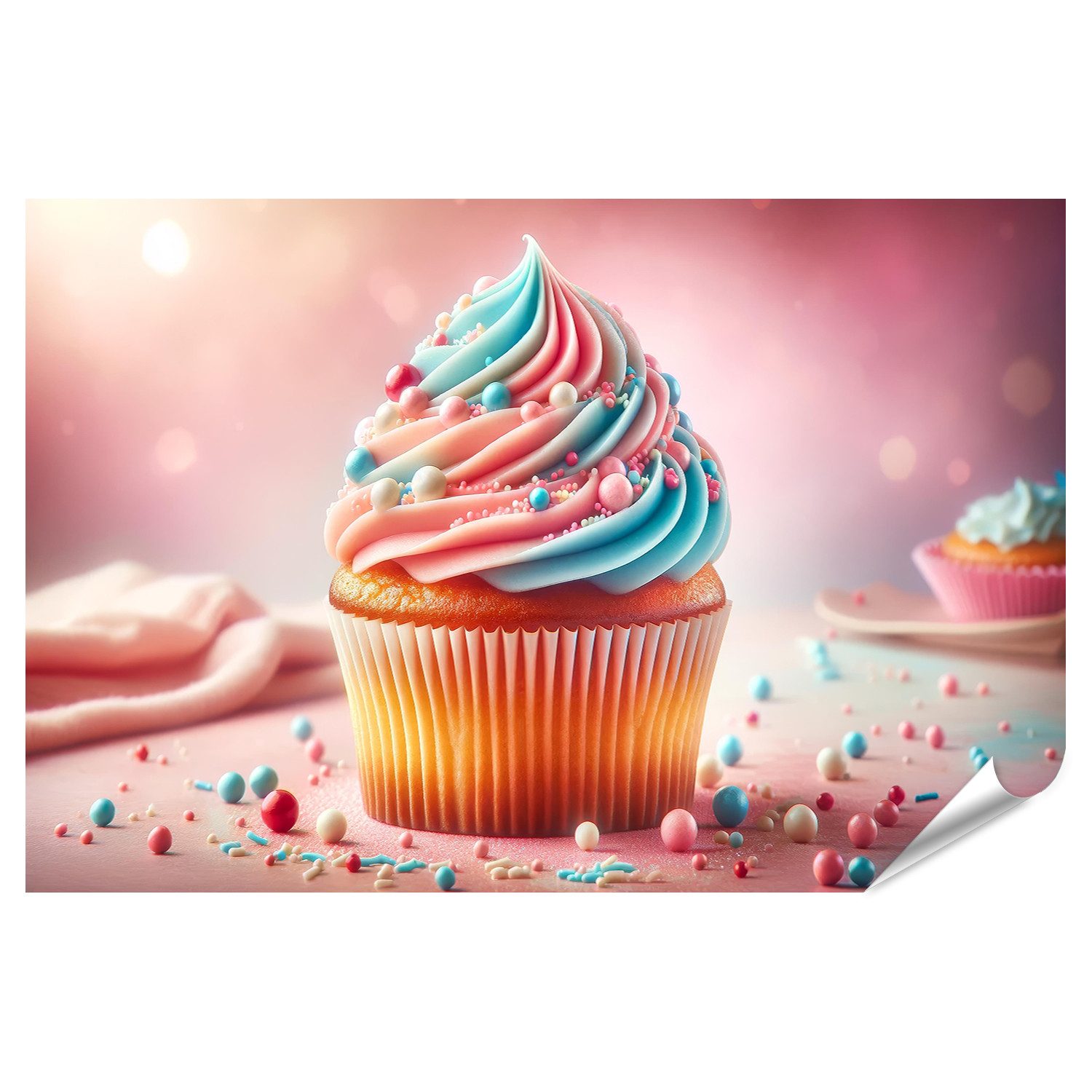 Poster Dekorierter Cupcake, pastellfarbener Zuckerguss