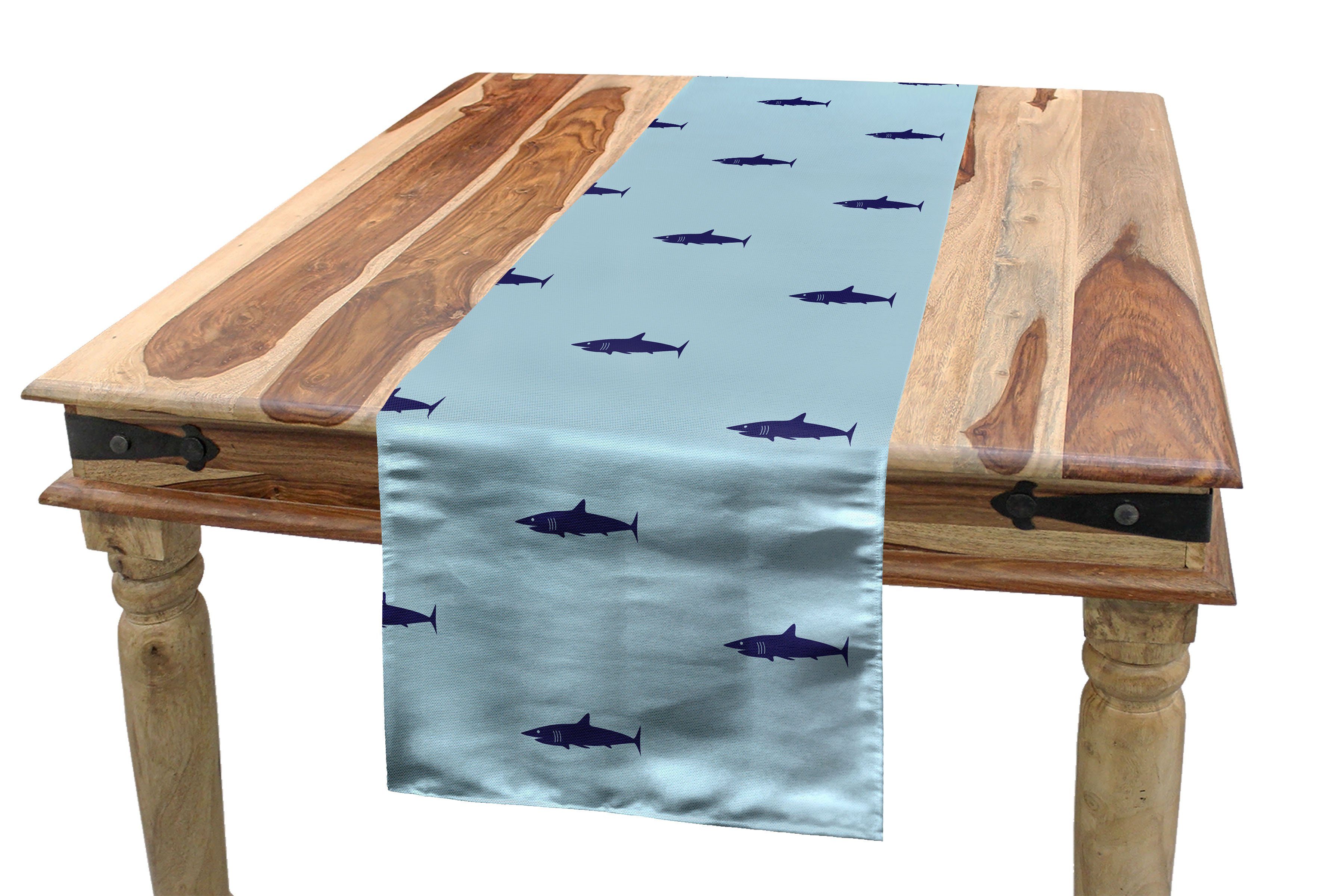 Abakuhaus Tischläufer Esszimmer Küche Rechteckiger Dekorativer Tischläufer, Hai Ocean Life in Blue Shades