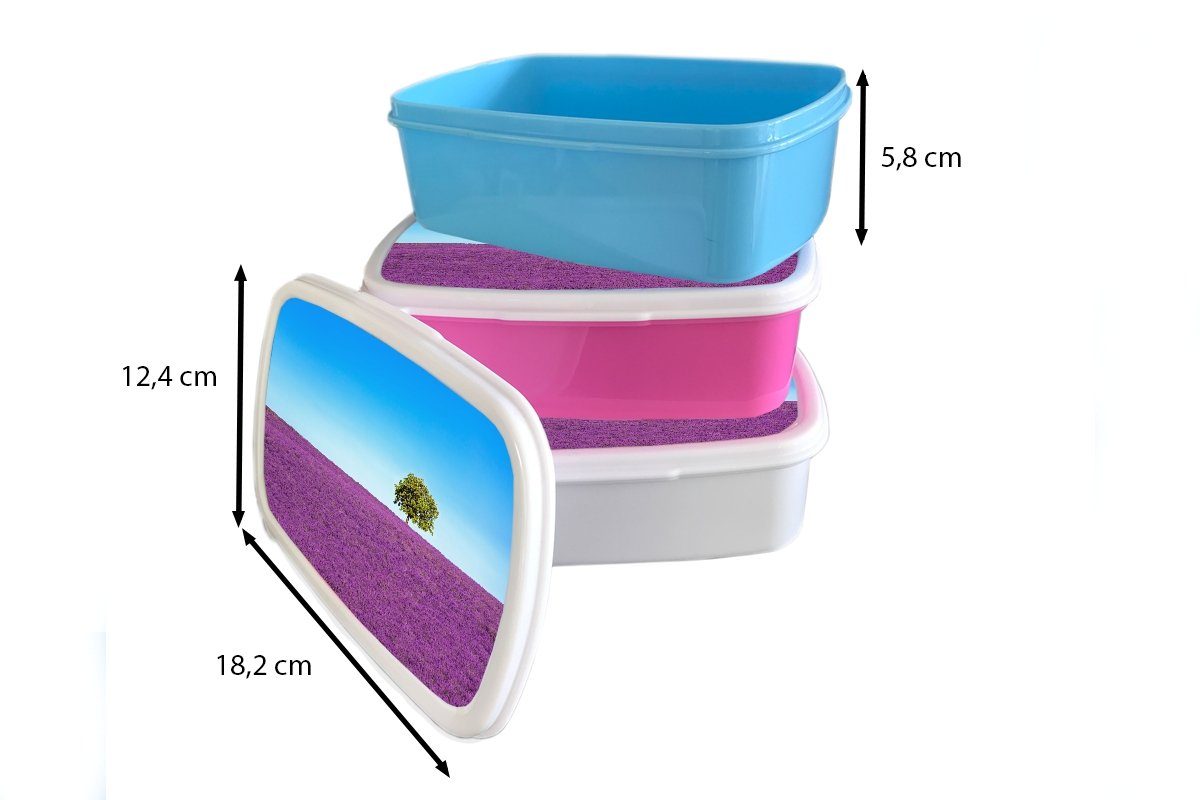Lavendel, Brotdose Lila - Lunchbox Snackbox, - Kunststoff, rosa für MuchoWow Kunststoff Brotbox - Kinder, Himmel Baum Mädchen, Erwachsene, (2-tlg),