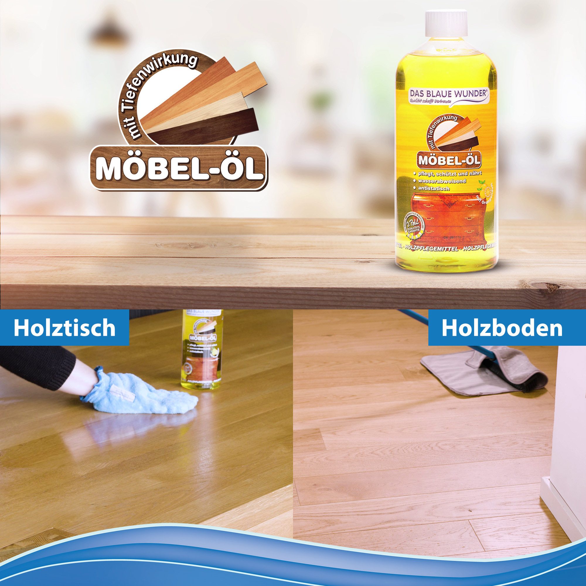 Das Blaue Wunder® Möbel-Öl für alle Holzarten Holzpflegeöl (für Innen und Außen mit Oberflächenschutz)