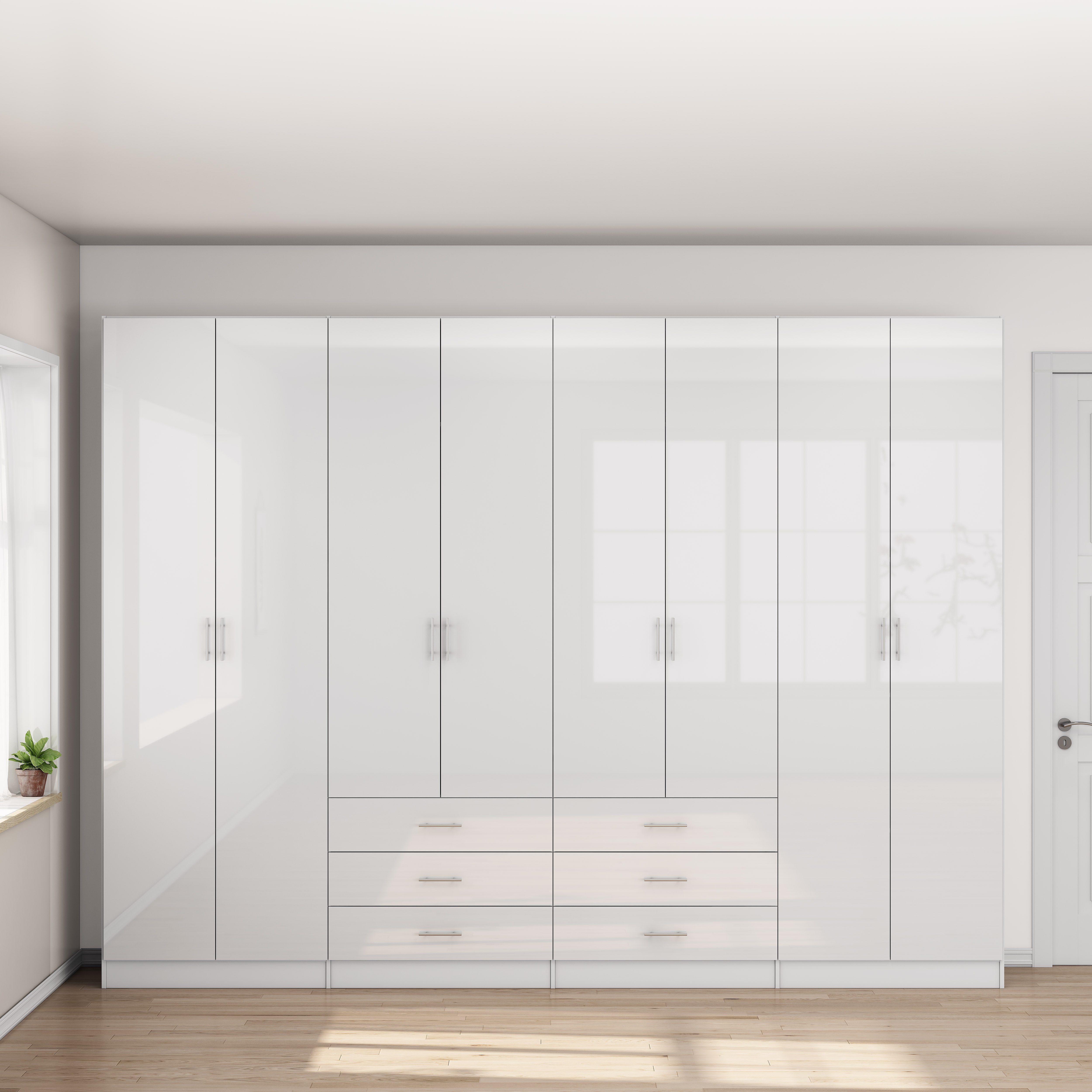 OTTO home Kleiderschrank Trento Schlafzimmerschrank Garderobe Schrank in hochglanz mit 8 Türen Drehtürenschrank mit perfekter Innenausstattung
