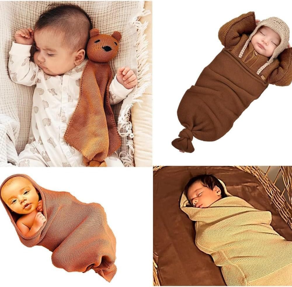 Babydecke Minora Baby Strickwaren Cocoon-Tedy Swaddle Set, 0-8 Monate, Minora – Bild 3 von 5