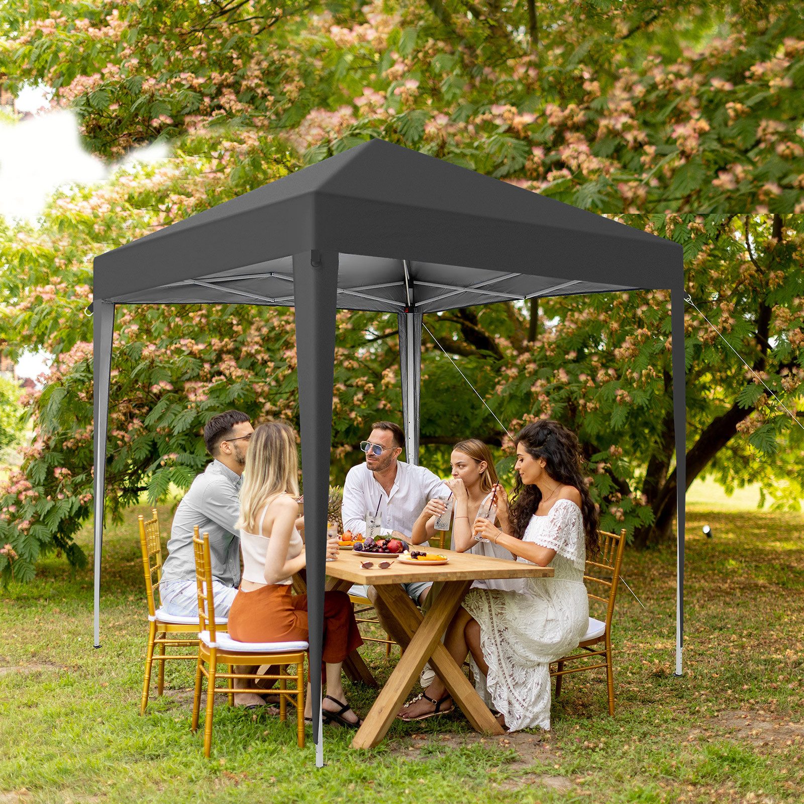 LALAHO Faltpavillon Partyzelt Pop Up Pavillon 2x2m,mit 4 Seitenwänden Gartenpavillon, mit 4 Seitenteilen, höhenverstellbar,mit Tragetasche,für Garten Festival, UV Schutz 50+