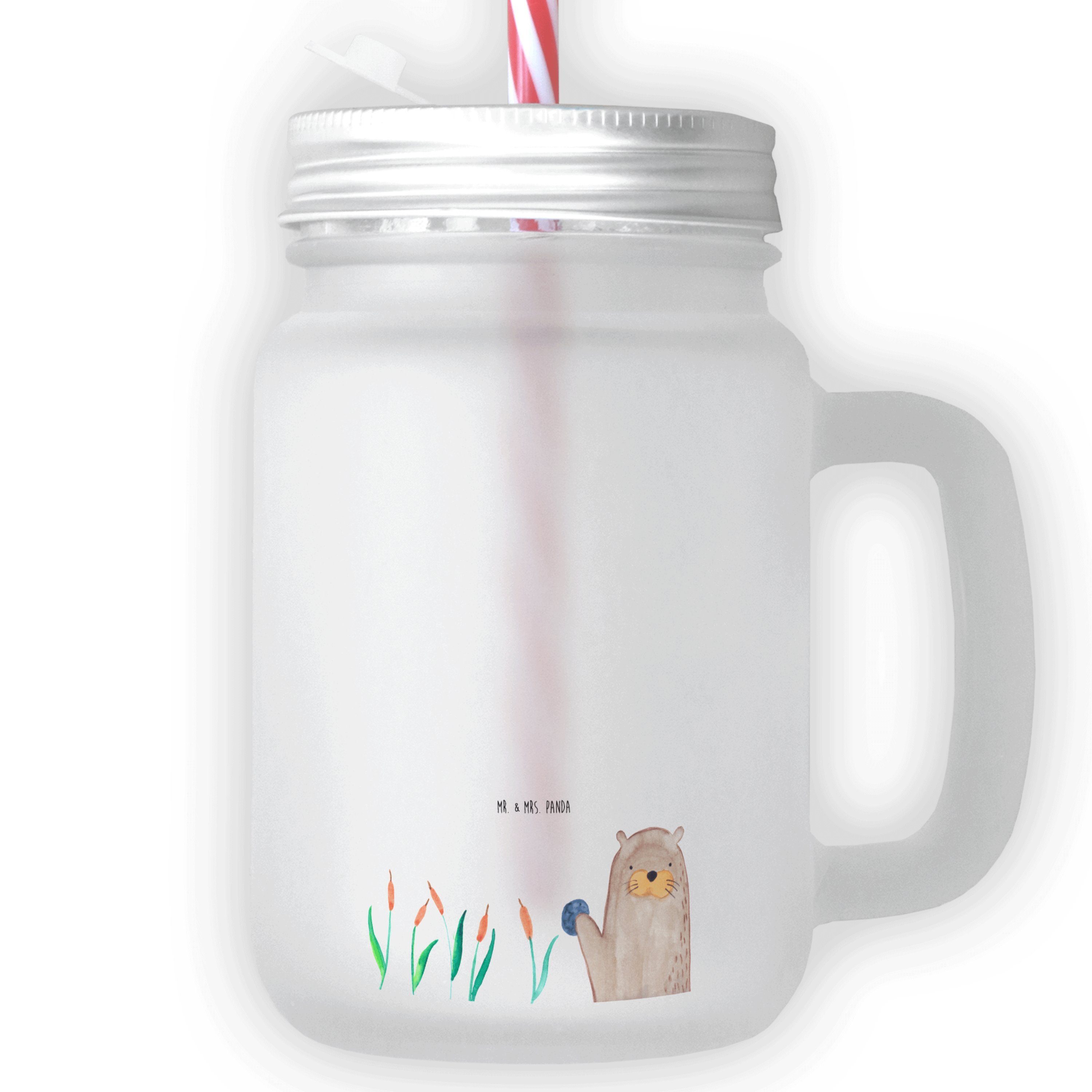 Mr. & Mrs. Panda Glas Otter mit Stein - Transparent - Geschenk, Strohhalm Glas, Otter Seeot, Premium Glas