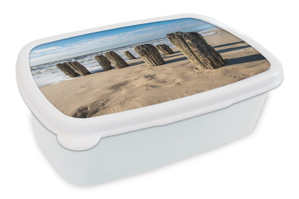 MuchoWow Lunchbox Sand - für Wasser und Sommer, Mädchen Brotbox Kinder Strand weiß - Erwachsene, - und Kunststoff, Pfahl (2-tlg), Jungs Brotdose, - für