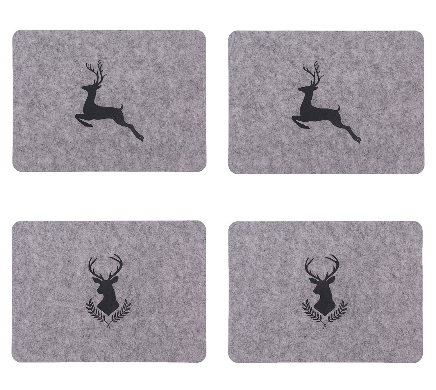 Haus und Deko Platzset Tischset 4er Set Hirsch Motiv Filz Hellgrau Platzset günstig online kaufen