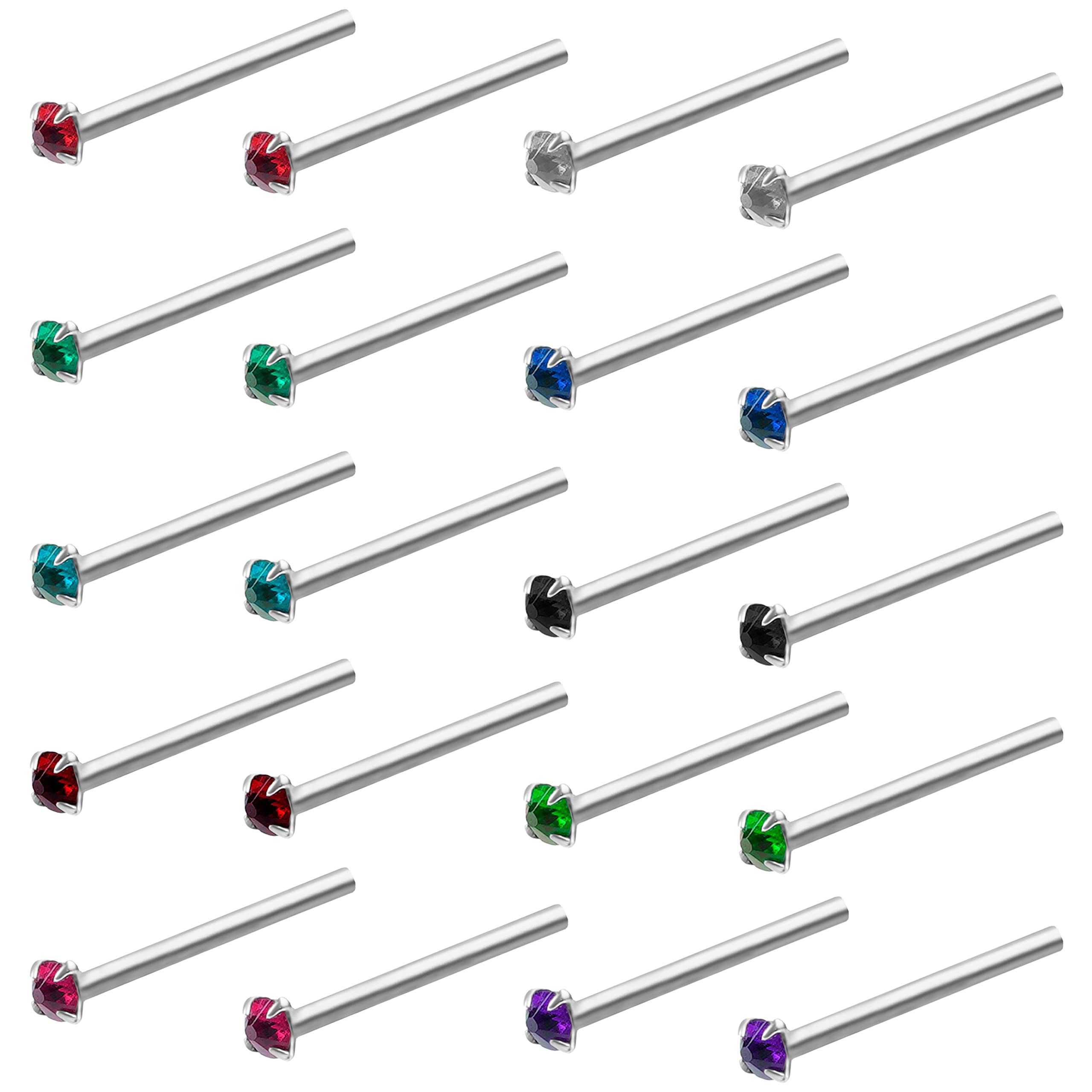 Kurtzy Bastelperlen Nasenpiercing Set 20 Stück 1,8mm Edelstahl Kristall Bunt, (1-tlg)
