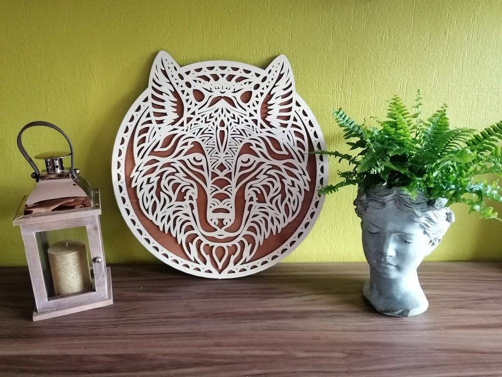 RUSTIKAL 3D LANDHAUSSTIL, HANDGEMACHT Wanddekoobjekt WANDDEKO, WOLF, VINTAGE, ORNAMENTI