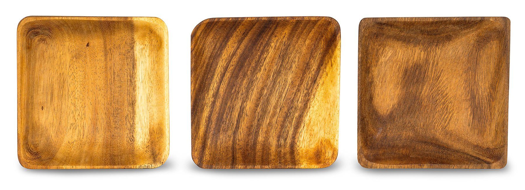 Levandeo® Dekoteller, 3er Set Snackschale Holz Akazie 15x15cm Quad Schale Obstschale