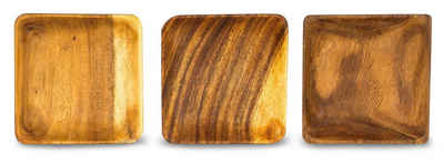 Levandeo® Dekoteller, 3er Set Snackschale Holz Akazie 15x15cm Quad Schale Obstschale