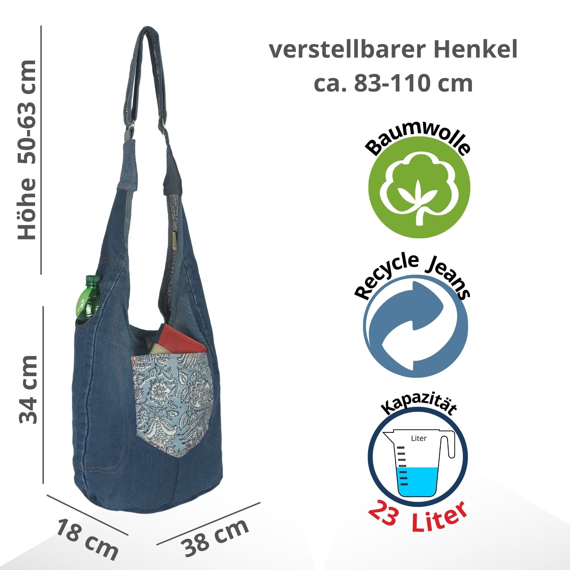 blau Tasche tragbare Nachhaltige Seitig 2 hellblau Steig Wendbare tragbare Tasche, Sunsa Tasche, Umhängetasche 2 Jeanstasche, Hobo Hobo