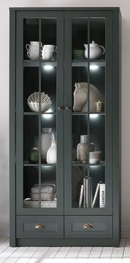 Furn.Design Standvitrine Forres (Vitrinenschrank in Landhaus grün, 2-türig, 90 x 197 cm) mit viel Platz für Dekoration