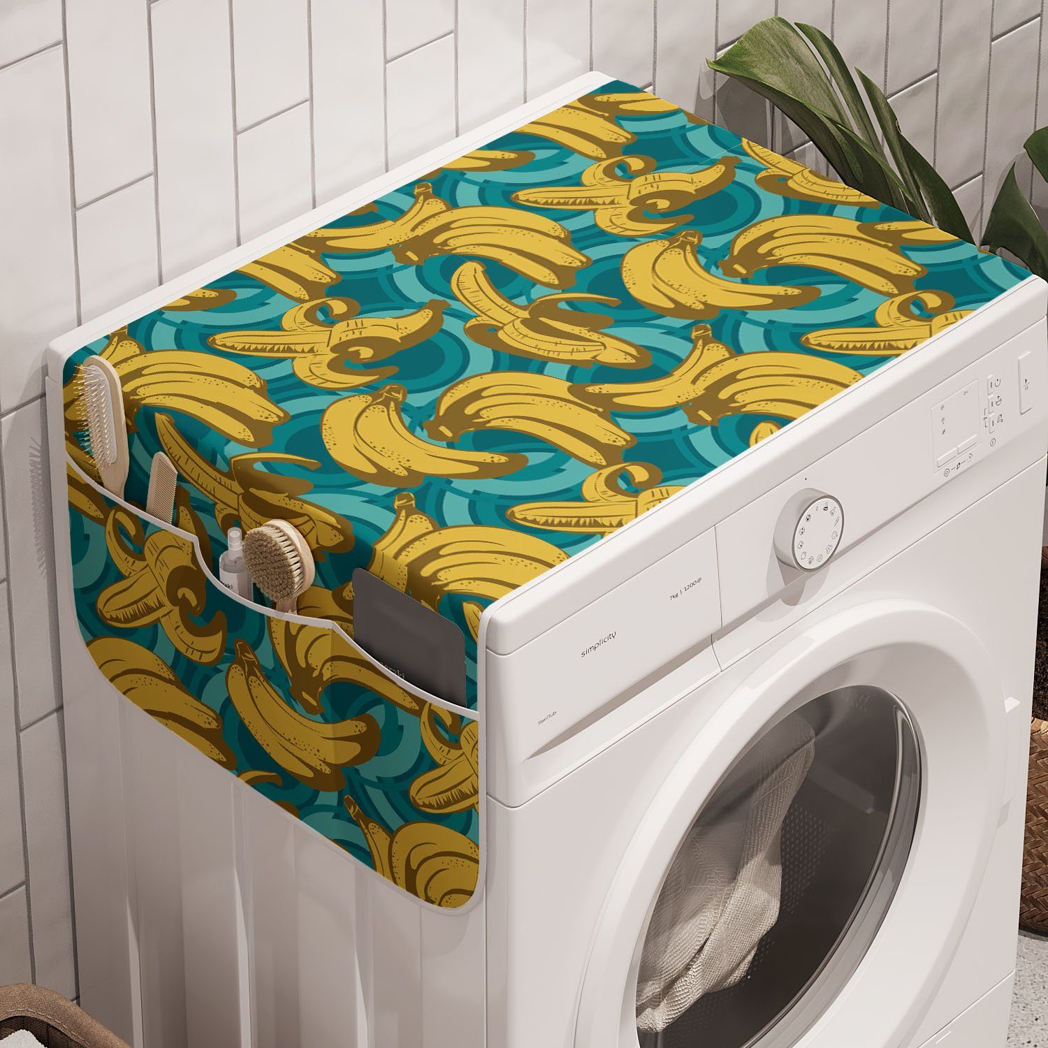 Banane Waschmaschine Badorganizer Hawaiian Anti-Rutsch-Stoffabdeckung für Trockner, Style Farm Retro Abakuhaus und