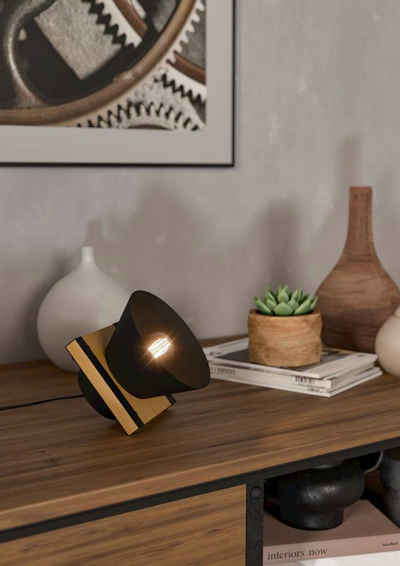 EGLO Tischleuchte MACCLES, ohne Leuchtmittel, Nachttischlampe, Tischleuchte aus Metall in Schwarz, Holz, Wohnzimmer