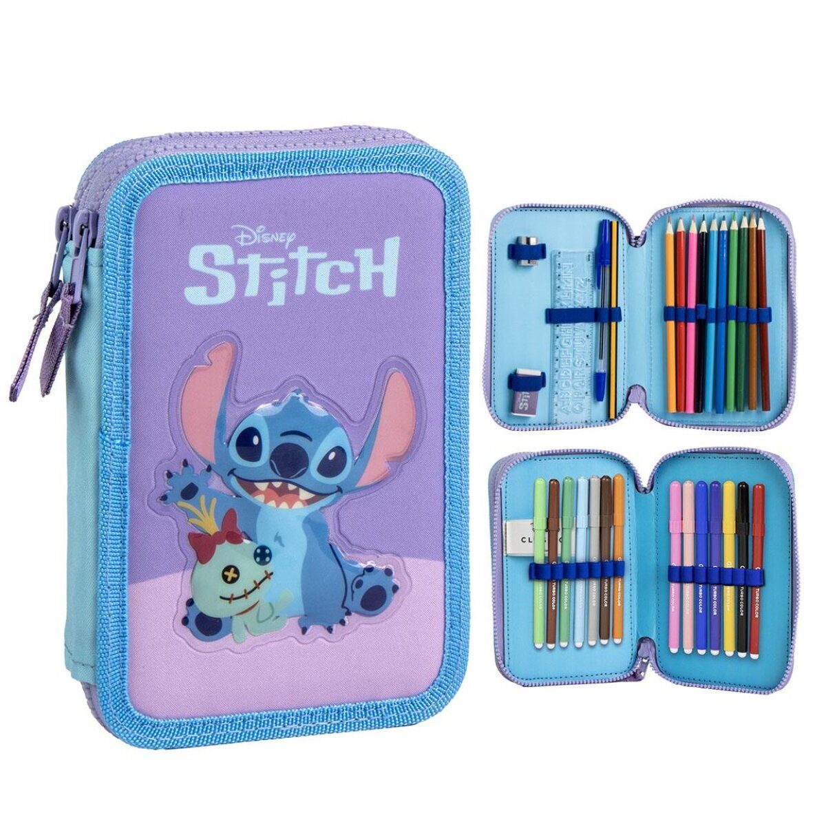 Disney Federmäppchen Disney Stitch Federmappe gefüllt Schuletui & Stiftebox mit Zubehör