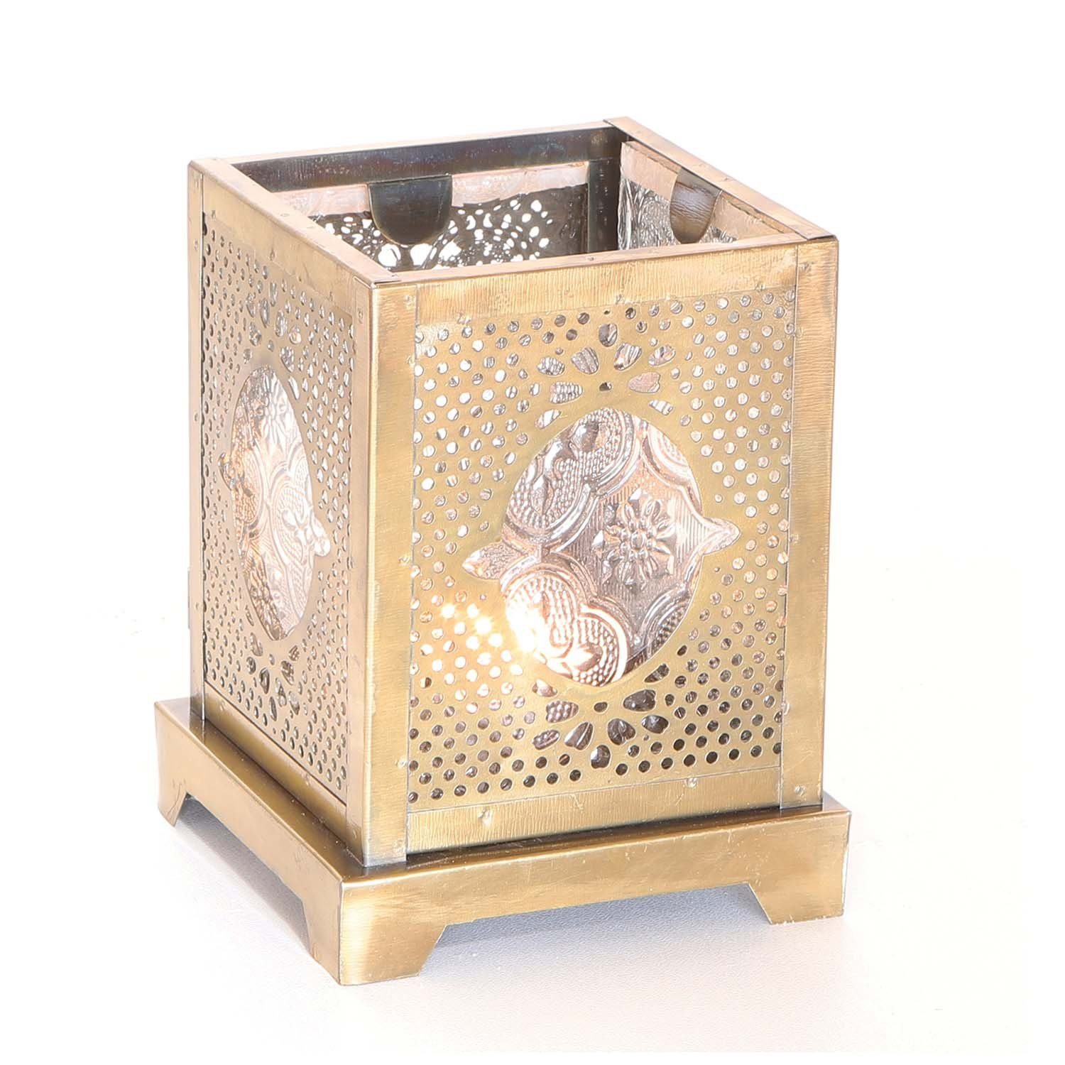 Casa Moro Windlicht Orientalisches Windlicht Mahir aus Glas & Metall (Ramadan Weihnachten Deko Teelichthalter Antik-Gold Look, 1 St), Marokkanische Glas Laterne für drinnen & draußen