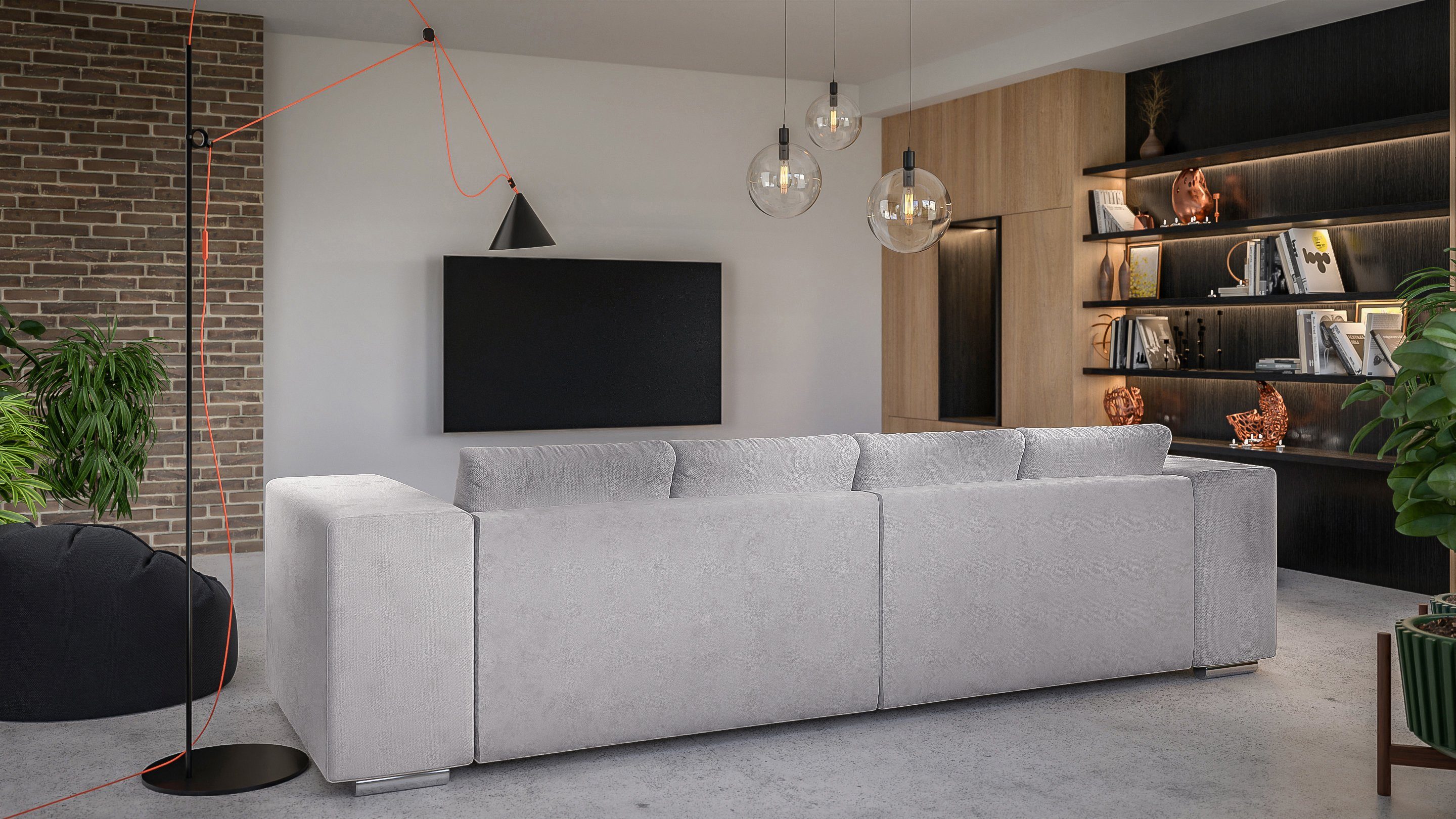 S-Style Möbel Big-Sofa Schlaffunktion, 5-Sitzer Cork Silber mit mit Wellenfederung