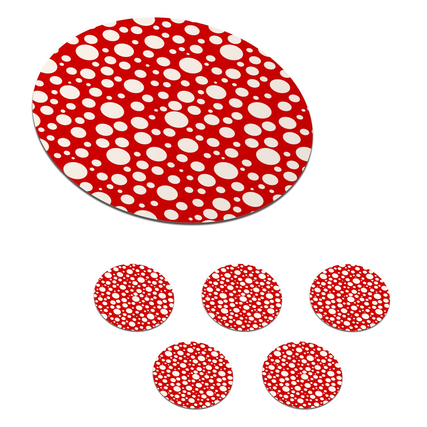 MuchoWow Glasuntersetzer Seifenblasen - Rot - Punkte - Muster, Zubehör für Gläser, 6-tlg., Getränkeuntersetzer, Tassenuntersetzer, Korkuntersetzer, Tasse, Becher