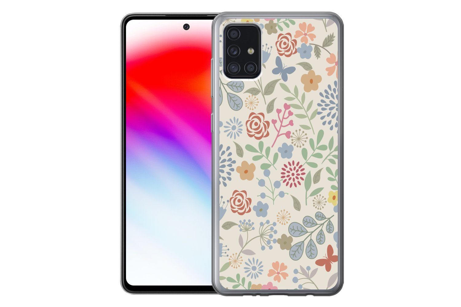 MuchoWow Handyhülle für Samsung Galaxy A52 5G Eine Blumenmuster-Illustration mit vielen Bl, Smartphone-Bumper, Print, Handy Schutzhülle Dünn