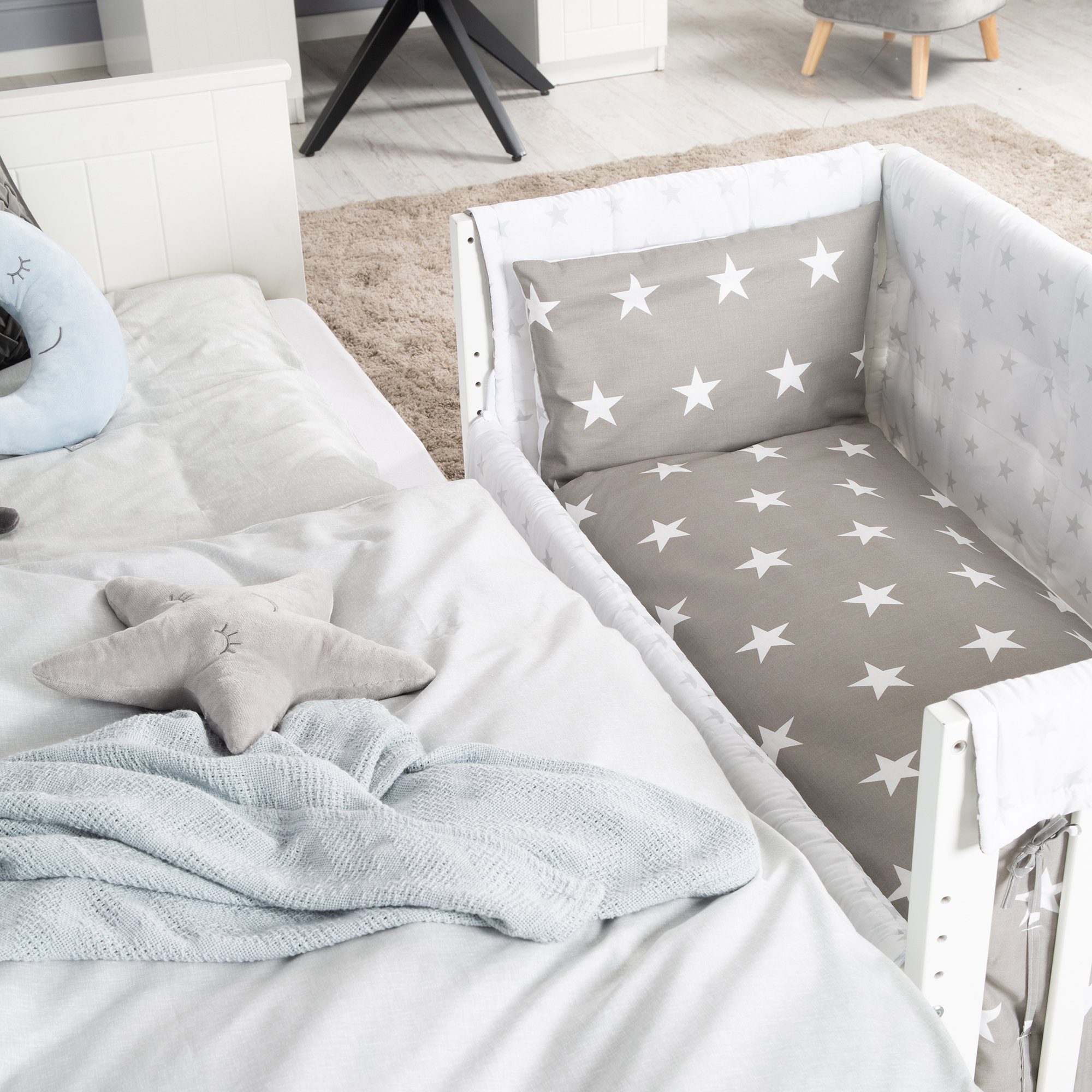 Möbel Babymöbel roba® Stubenbett 3in1, Little Stars, weiß, zu Elternbett oder Bank umbaubar