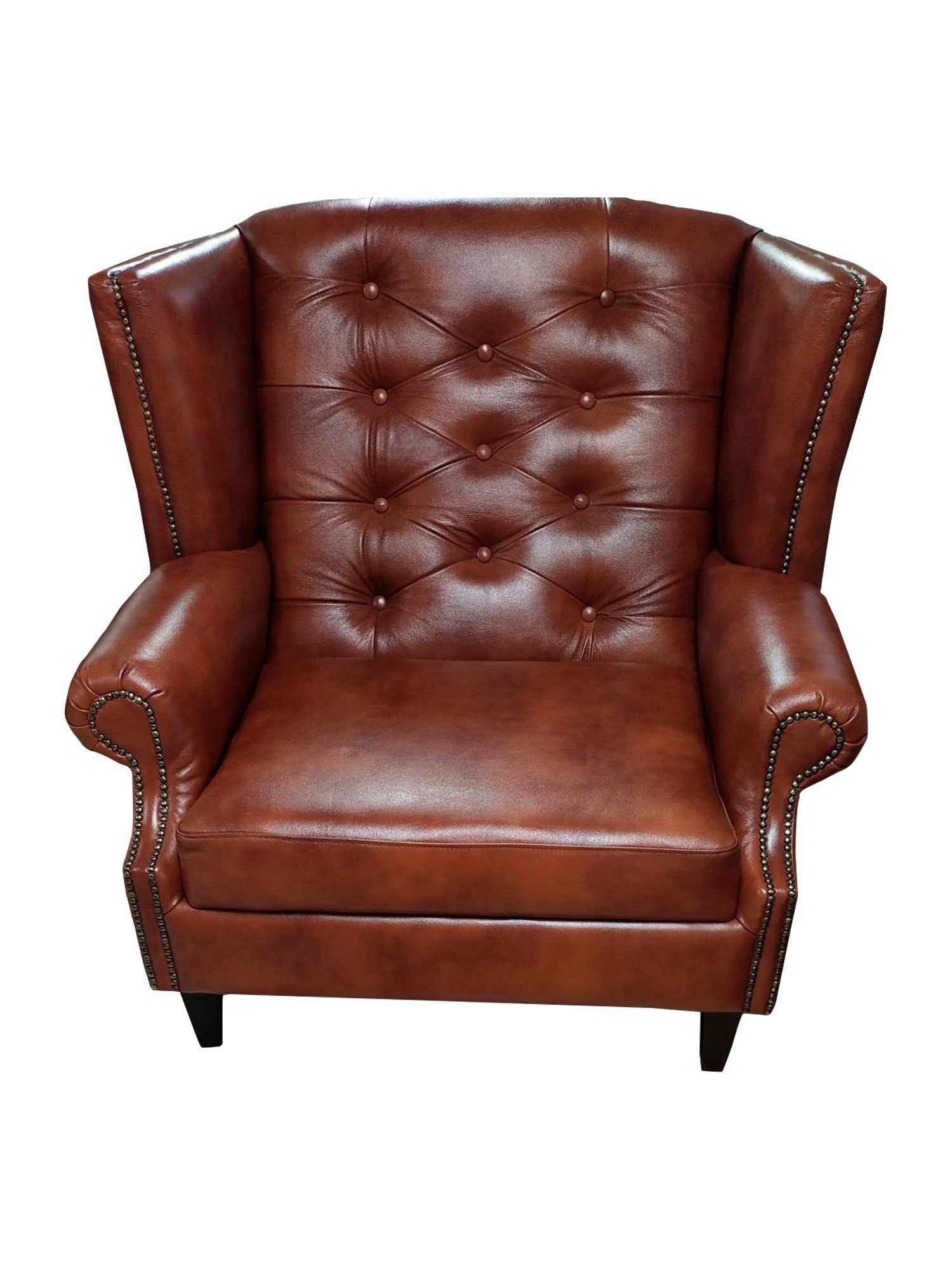 Ohrensessel Chesterfield Sessel aus braunem Leder – Edler Couchstuhl