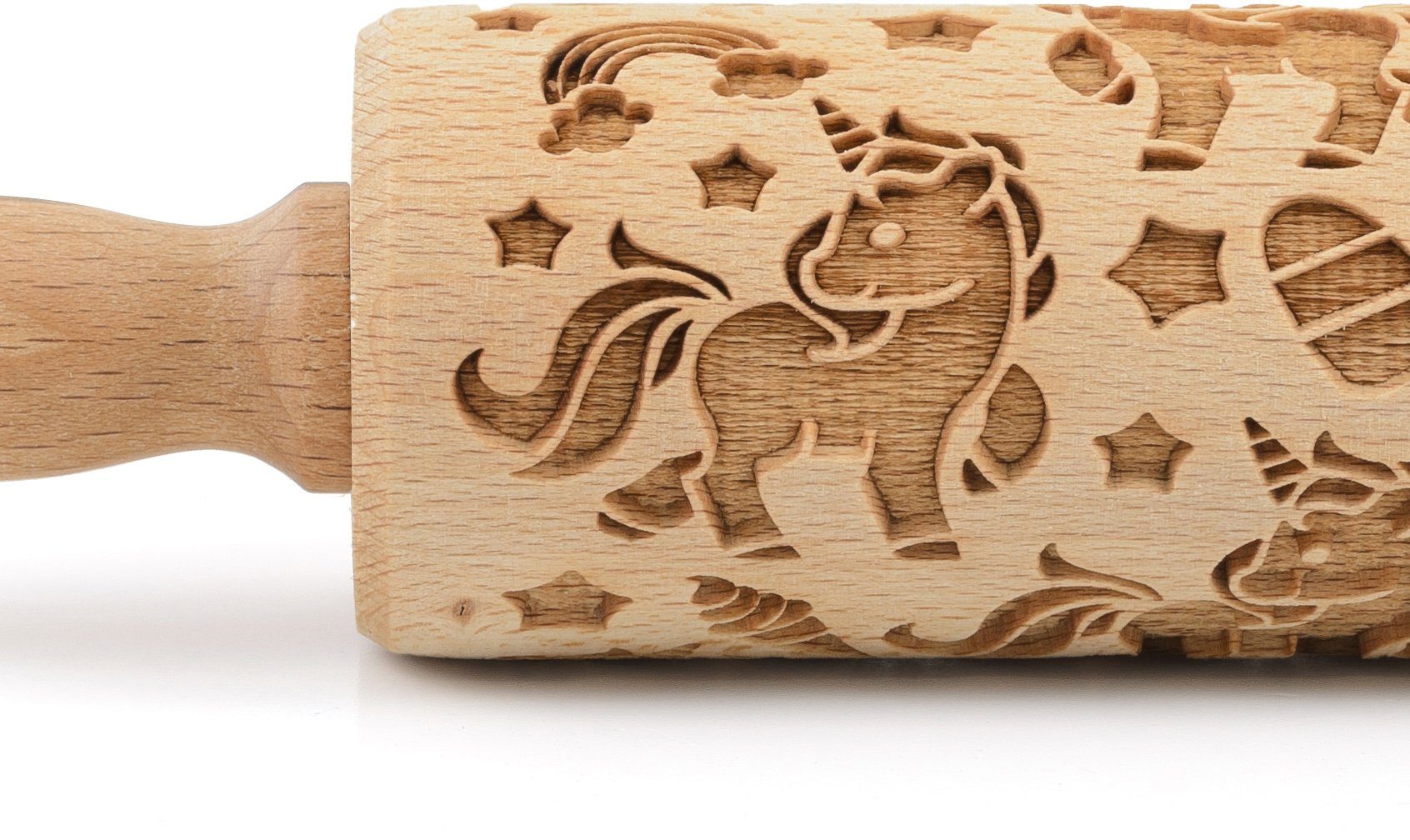 folkroll Teigroller 3D-Motiv-Teigrolle Massivholz, Einhorn