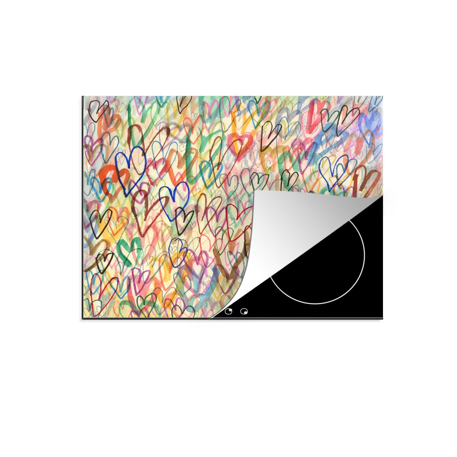 MuchoWow Herdblende-/Abdeckplatte Eine Illustration mit Herzen im Hintergrund, Vinyl, (1 tlg), 70x52 cm, Mobile Arbeitsfläche nutzbar, Ceranfeldabdeckung