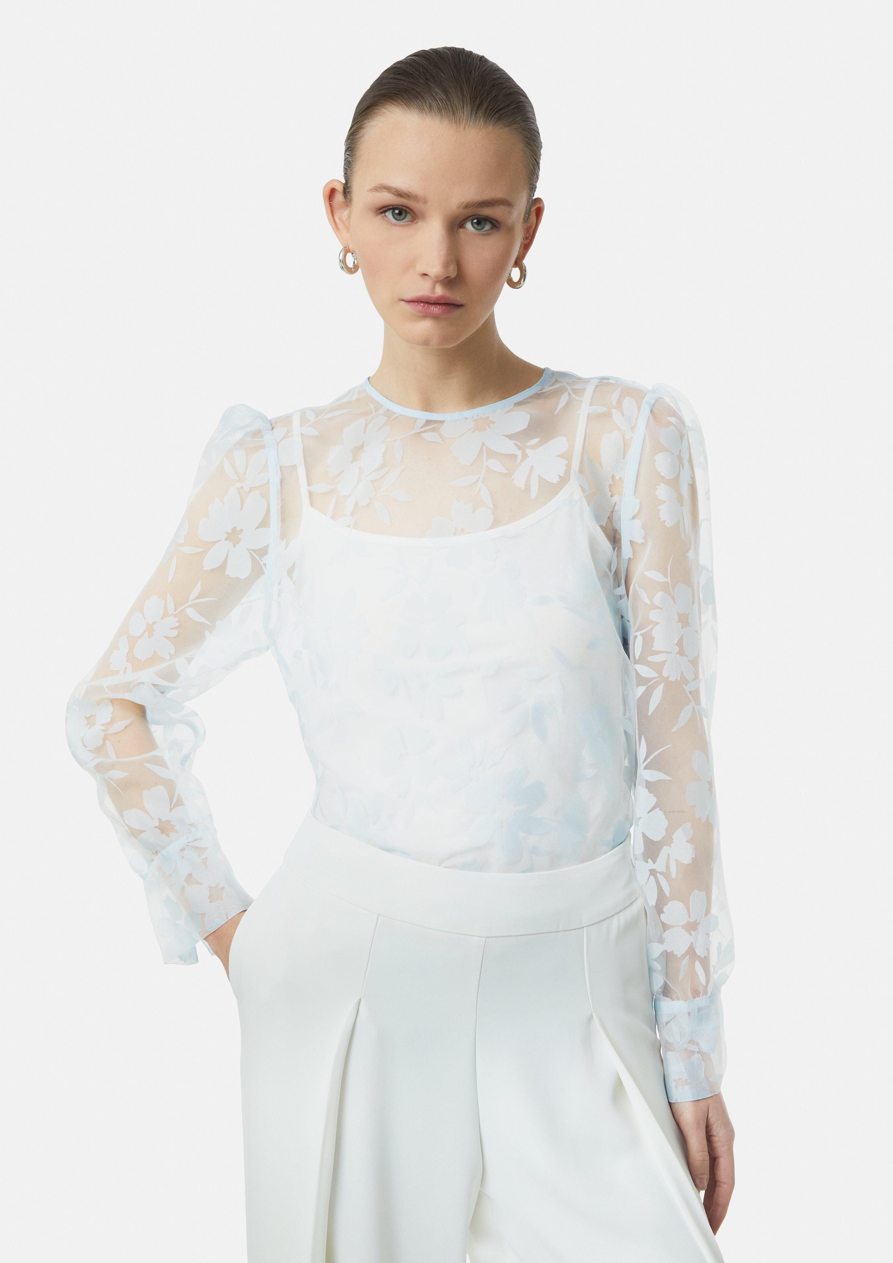 Comma Langarmbluse Transparente Organza-Bluse mit floralem günstig online kaufen