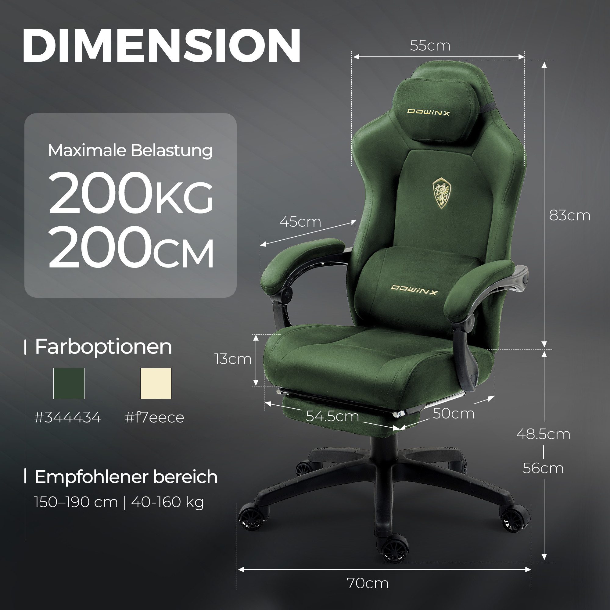 Dowinx Gaming-Stuhl Atmungsaktiver und Ergonomischer Bürostuhl aus Mikrofaser-Velours (Packung), Weiches Sitzgefühl, Verstellbarer Schreibtischstuhl mit Fußstüt – Bild 4 von 5