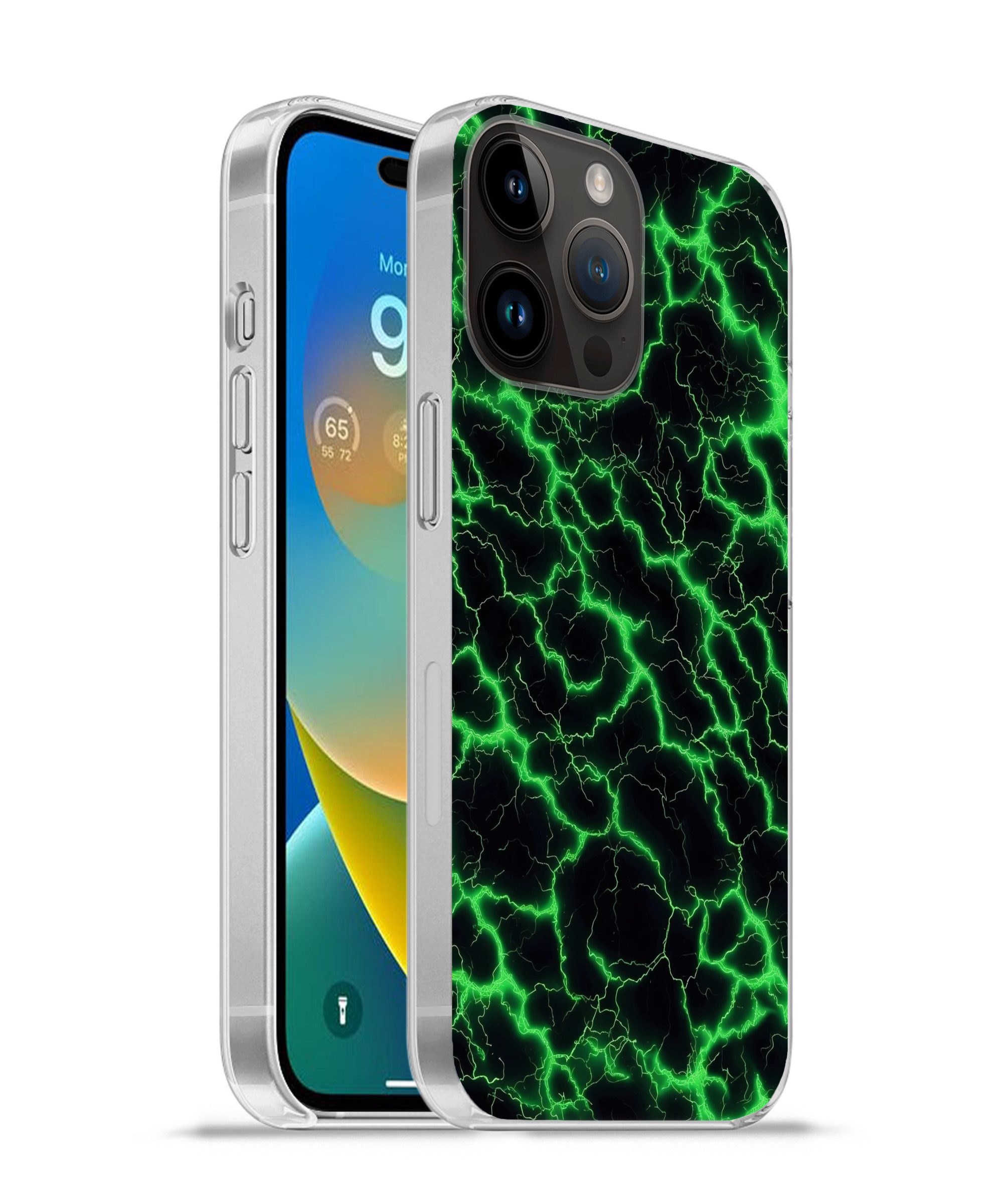 MuchoWow Handyhülle für Apple iPhone 14 Pro Spiele - Blitzschlag - Grün - Energie, Smartphone-Bumper, Print, Handy Schutzhülle Dünn