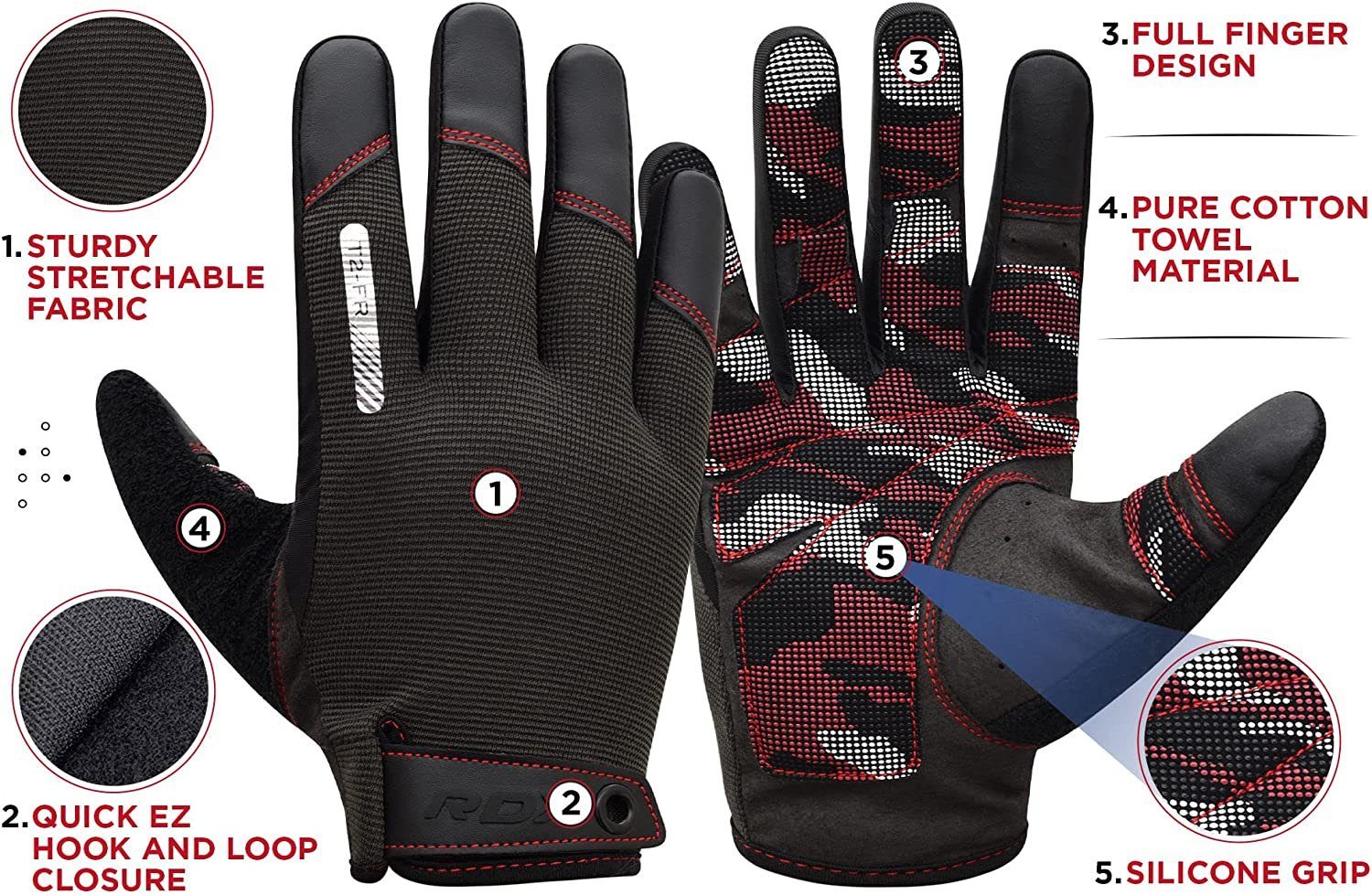 RDX Trainingshandschuhe RDX Fitness Handschuhe Männer langen Frauen Touchscreen Finger RED voller