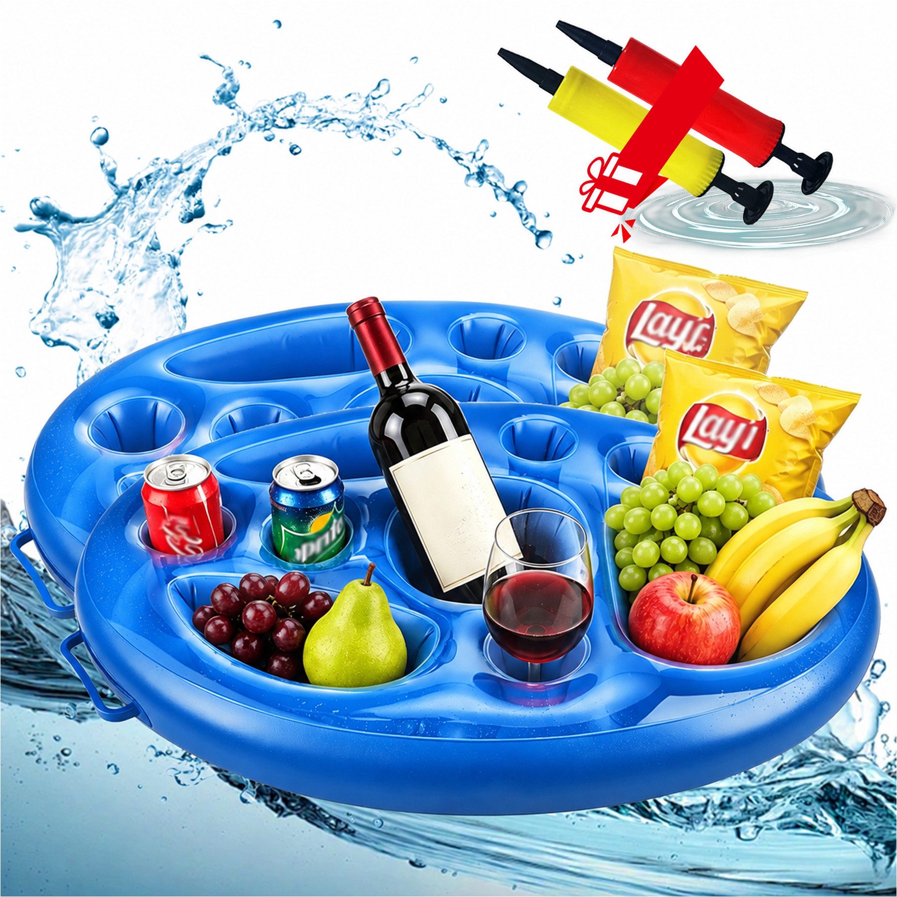 Mutig Aufblasbares Partyzubehör 2 Stück Aufblasbarer Getränkehalter 2 in1 Schwimmende Tablett, 8Löcher Große Kapazität Floating Material,Schwimmkörper für Pool,Party