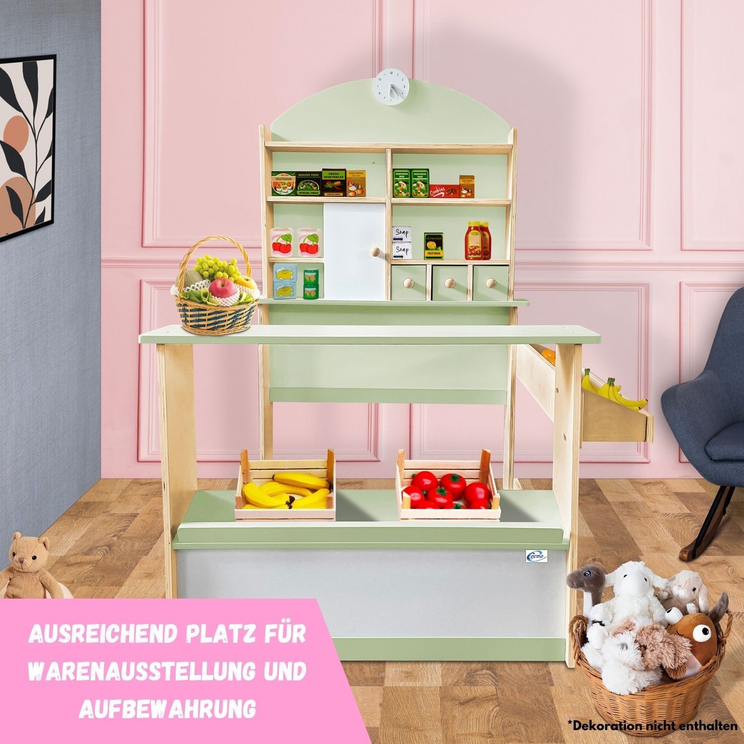 Coemo Kaufladen LILLY, Grün Verkaufsstand "Tante-Emma-Laden" großer Kaufmannsladen Theke Holz