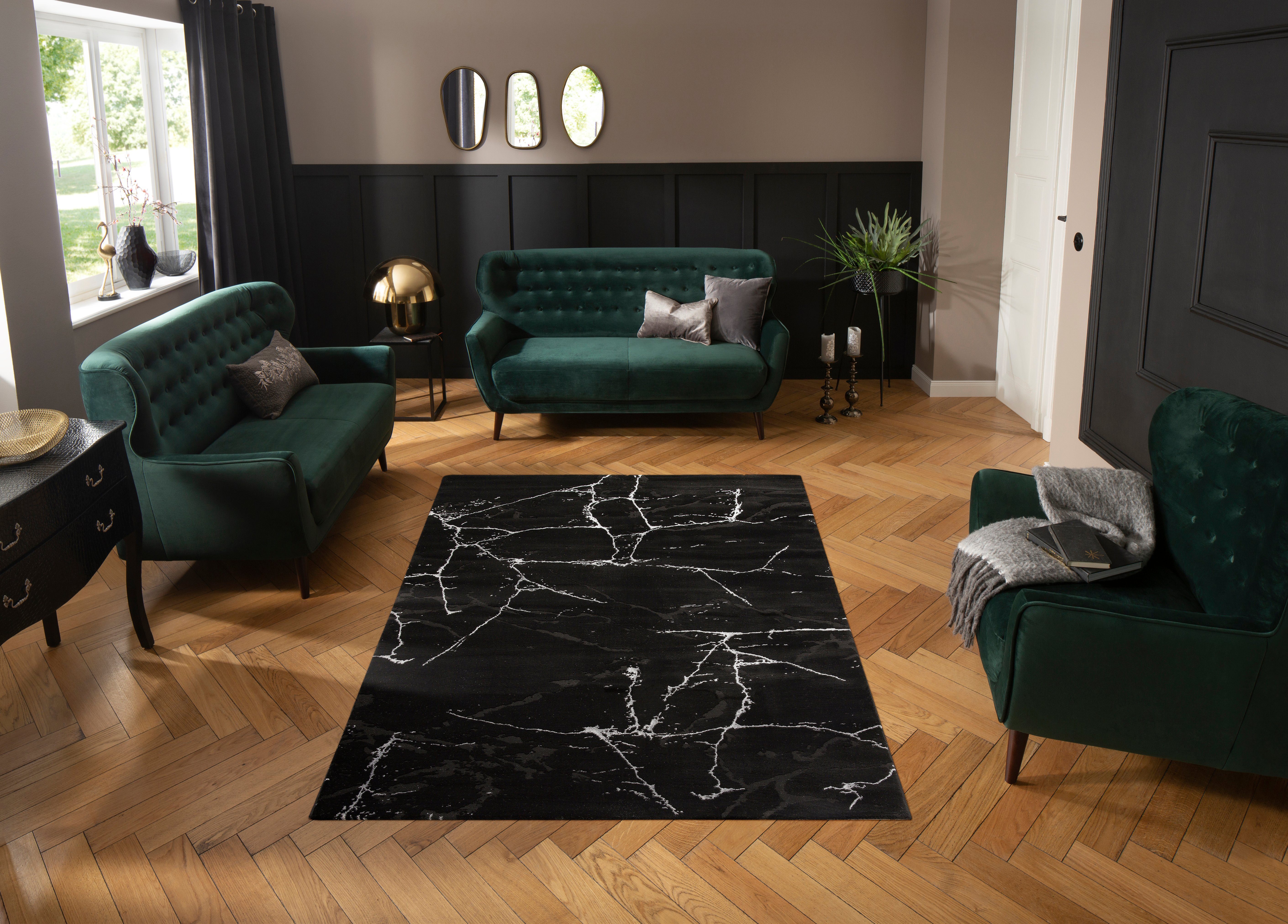 Teppich Juliet, Leonique, rechteckig, Höhe: 12 mm, modernes Marmor-Design, Kurzflor, pflegeleicht, weich black-silver