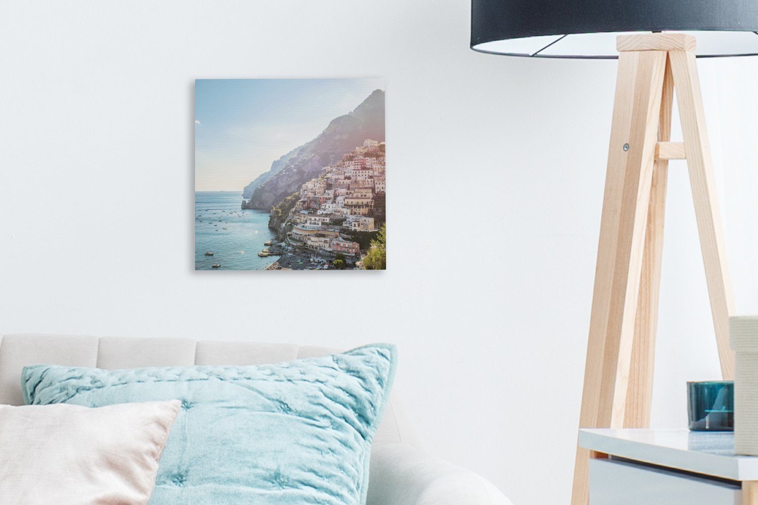 Schlafzimmer Leinwand Italien OneMillionCanvasses® Häuser, Leinwandbild Bilder Felsen Wohnzimmer für (1 - St), -