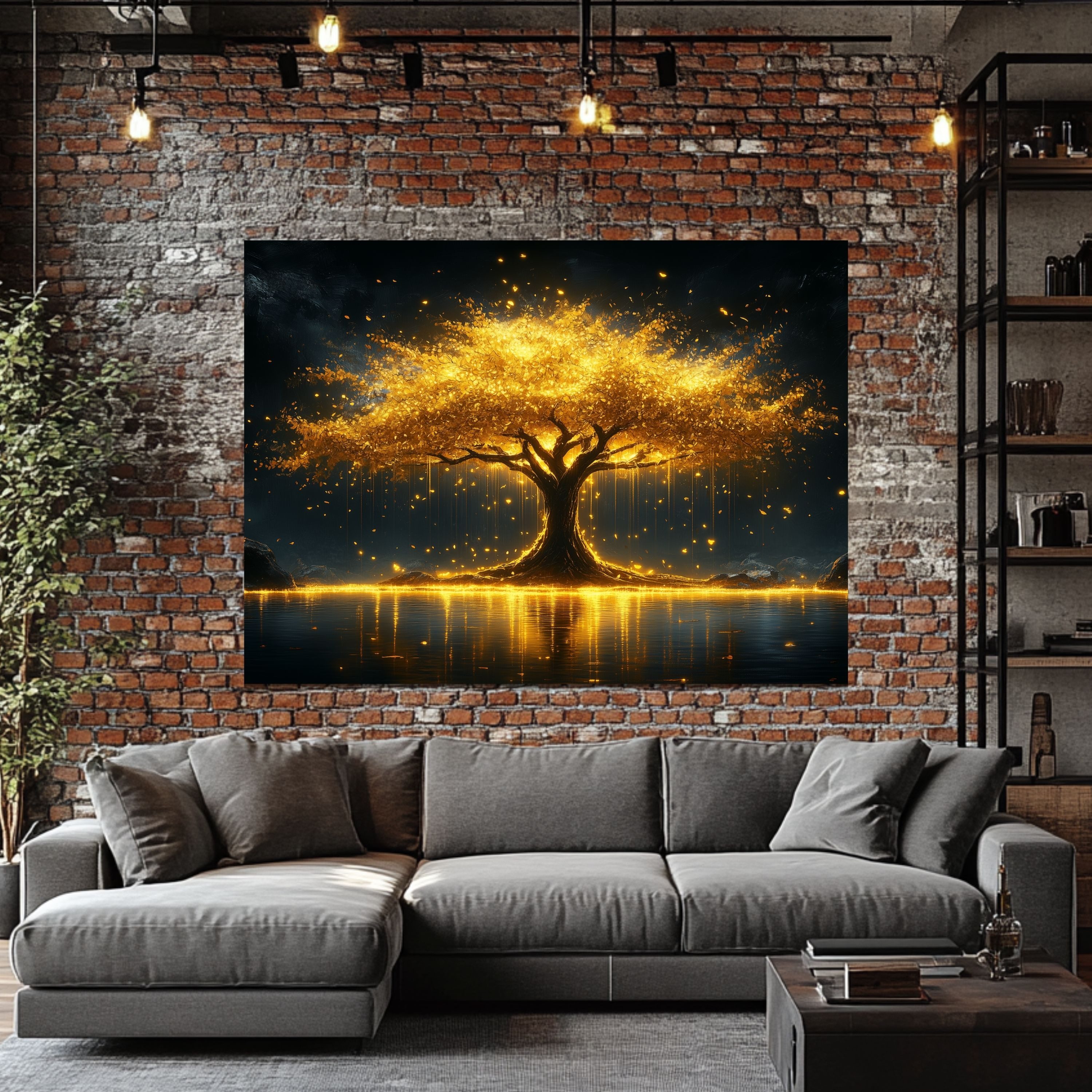 DARO Design Leinwandbild Modern Abstrakt Wandbilder XXL Wandbild Wand Deko Leinwand Bilder, (großer goldener Baum - Bild groß Wohnzimmer Esszimmer Schlafzimmer  – Bild 5 von 5