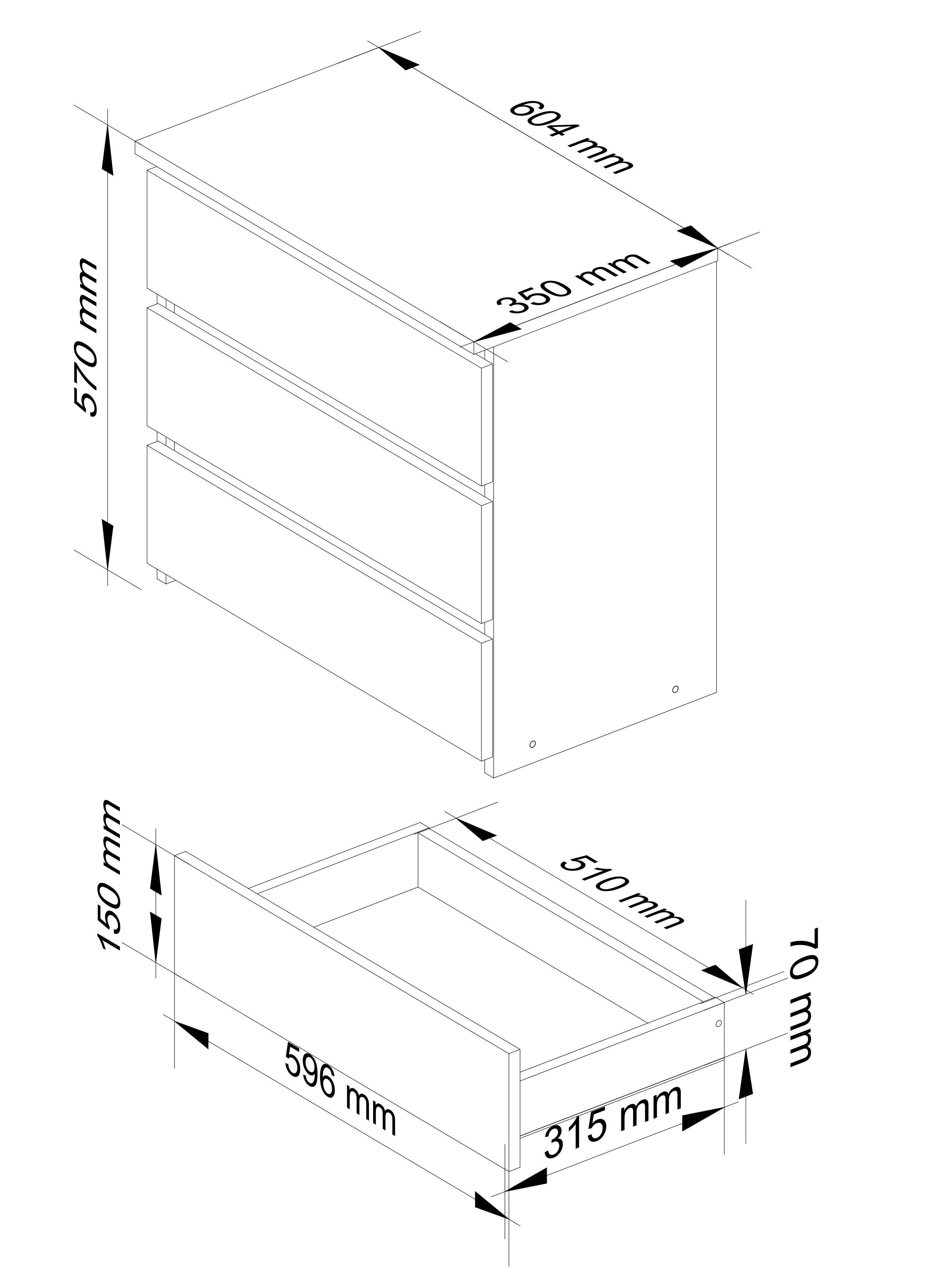 Raumhirsch Furniture Kommode mit 3 Schubladen 60 cm breit Holz Schrank, (viele Farbvarianten - Maße: 60 x 57 x 35 cm) - Hochwertig & stabil