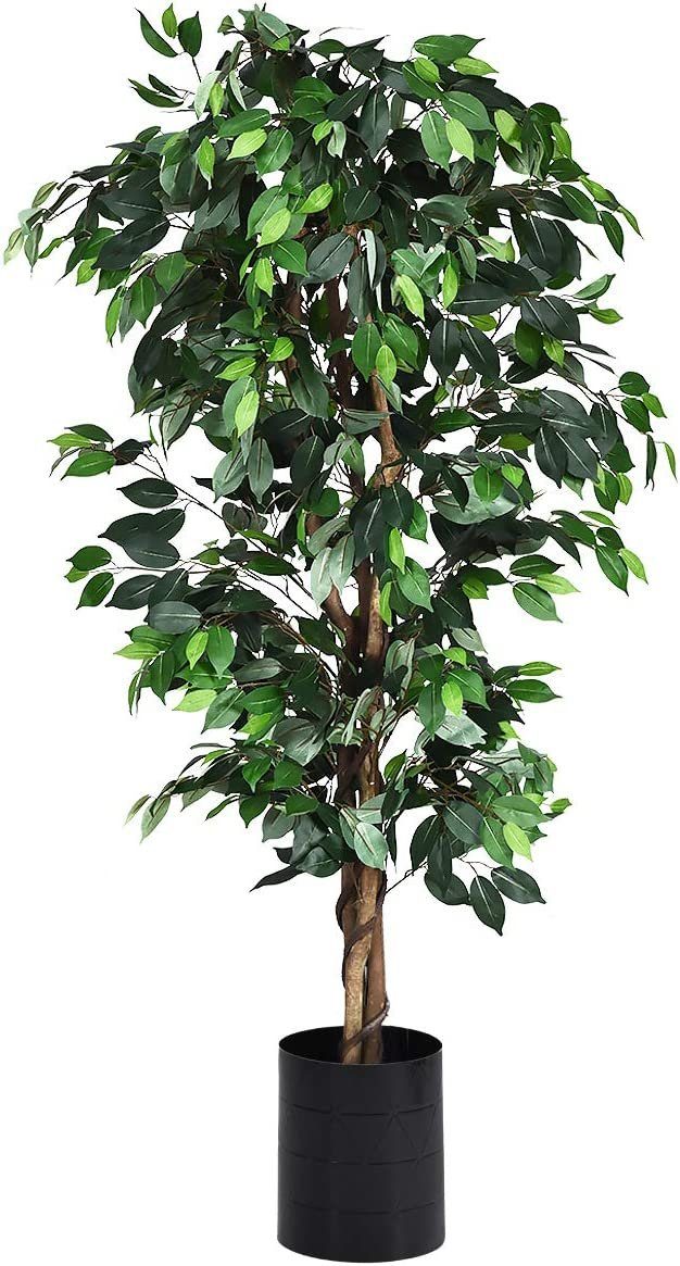 Kunstpflanze 180cm Höhe mit Blättern 1008 Ficusbaum KOMFOTTEU, Kunstbaum Echtholzstamm Topf, und mit cm, 180
