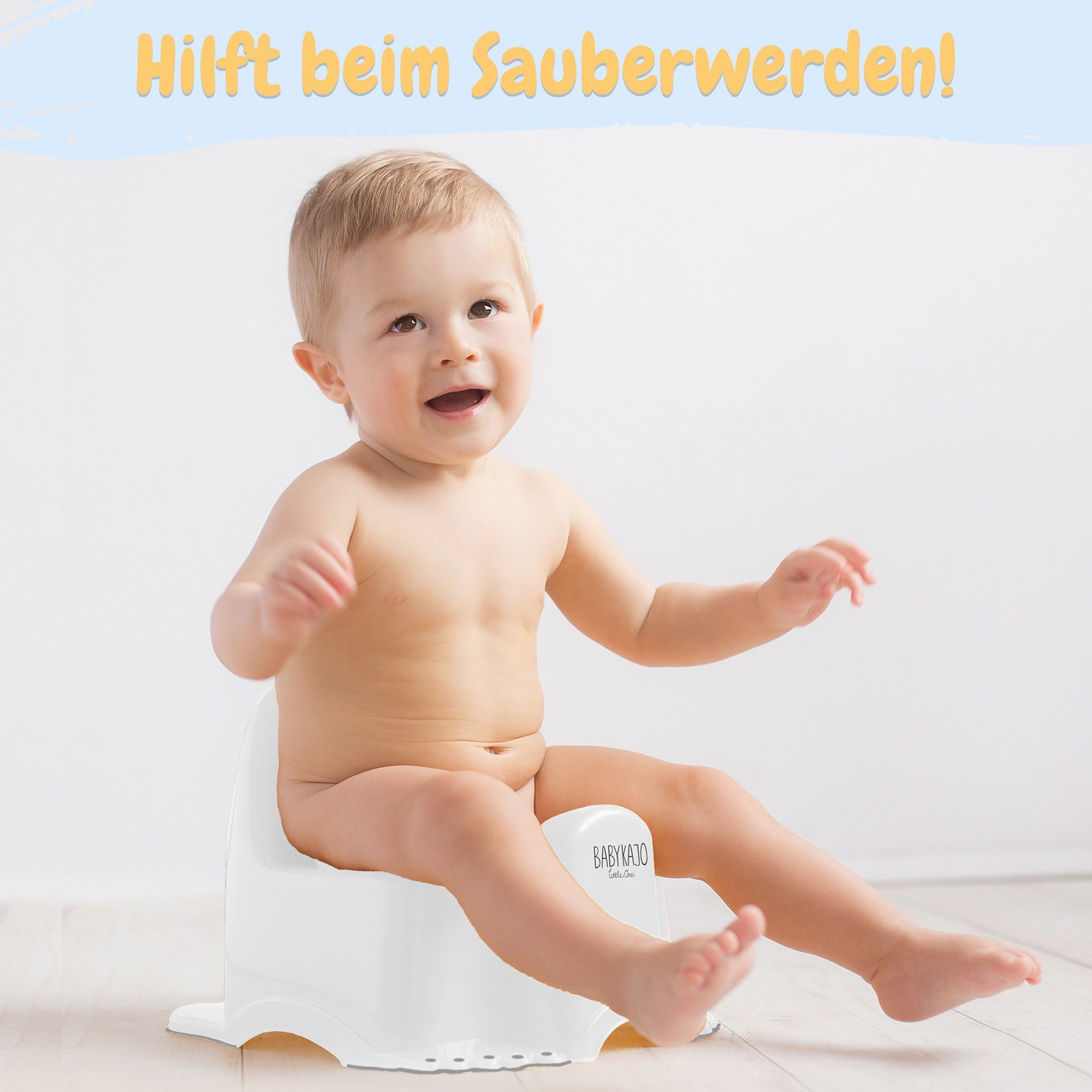 Babykajo Babybadewanne, (Teile, 7-tlg), Baby Badesitz weiß + mit Trainer + Badewanne WC Hocker Bärchen + + Gestell Töpfchen