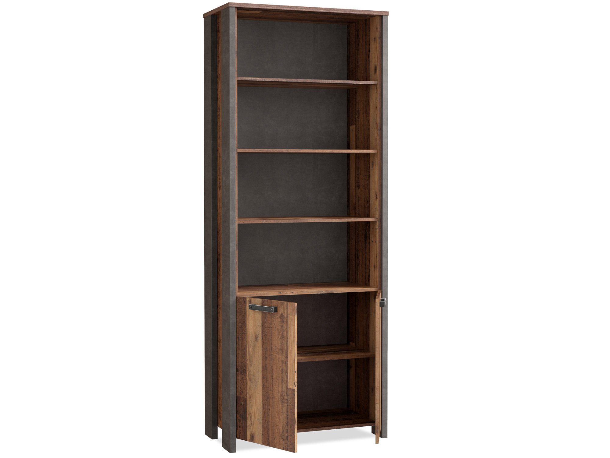 Wood CASSIA Bücherregal, Dekorspanplatte, Moebel-Eins Material 2 Büroschrank Vintage/betonfarbig Old Türen,