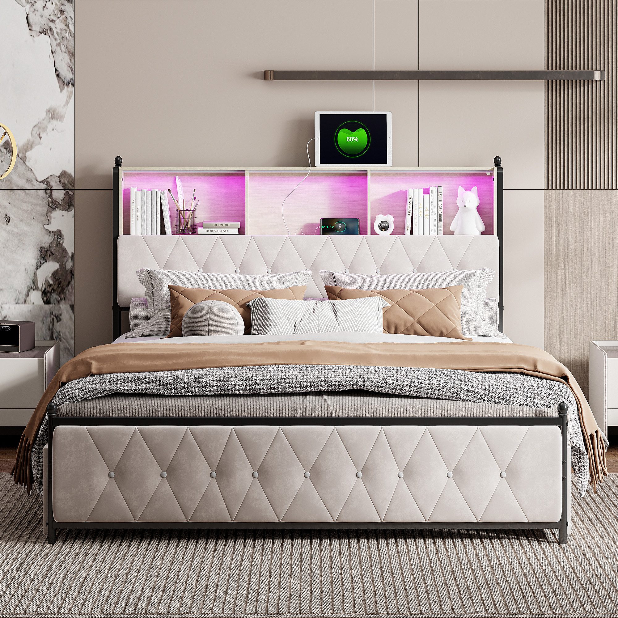 PXloue Polsterbett Doppelbett mit LED Licht günstig online kaufen